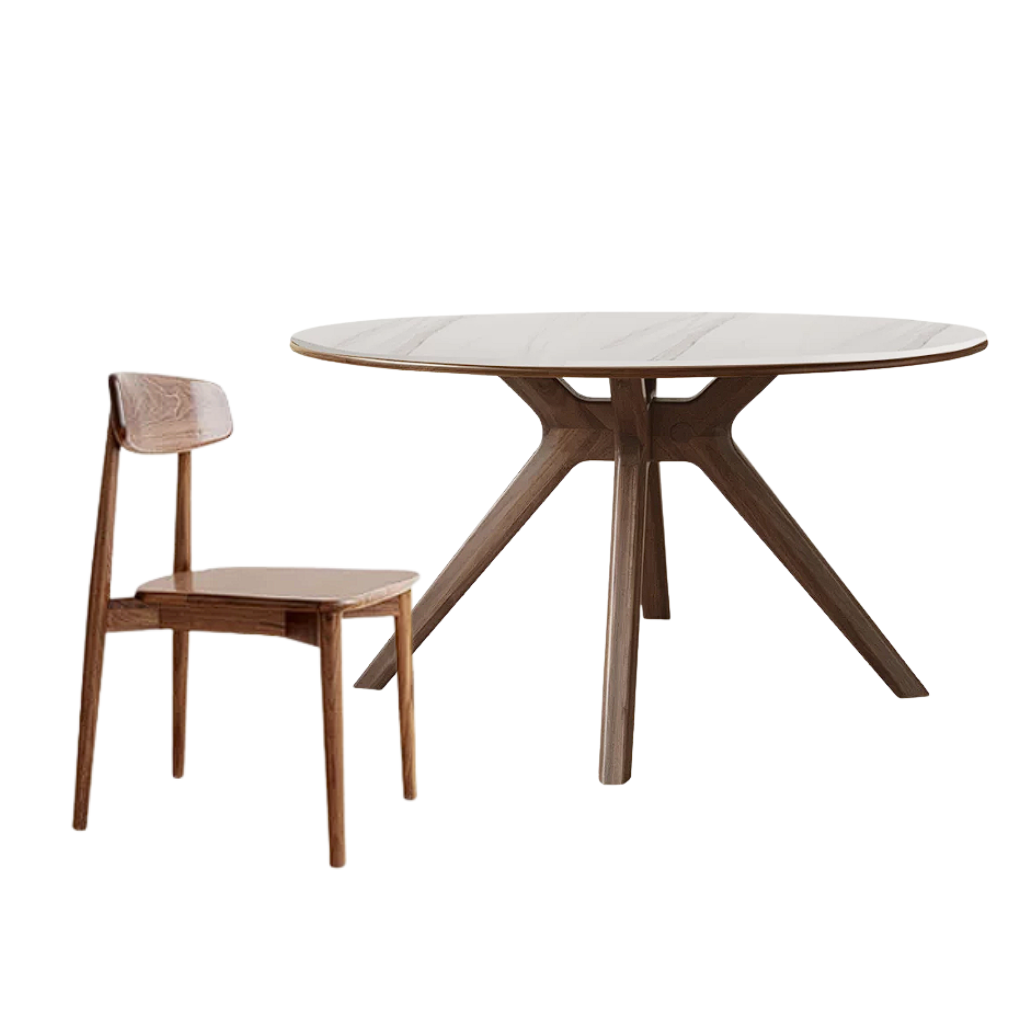 Black Walnut Solid Wood Rock Board Round Table With Turntable