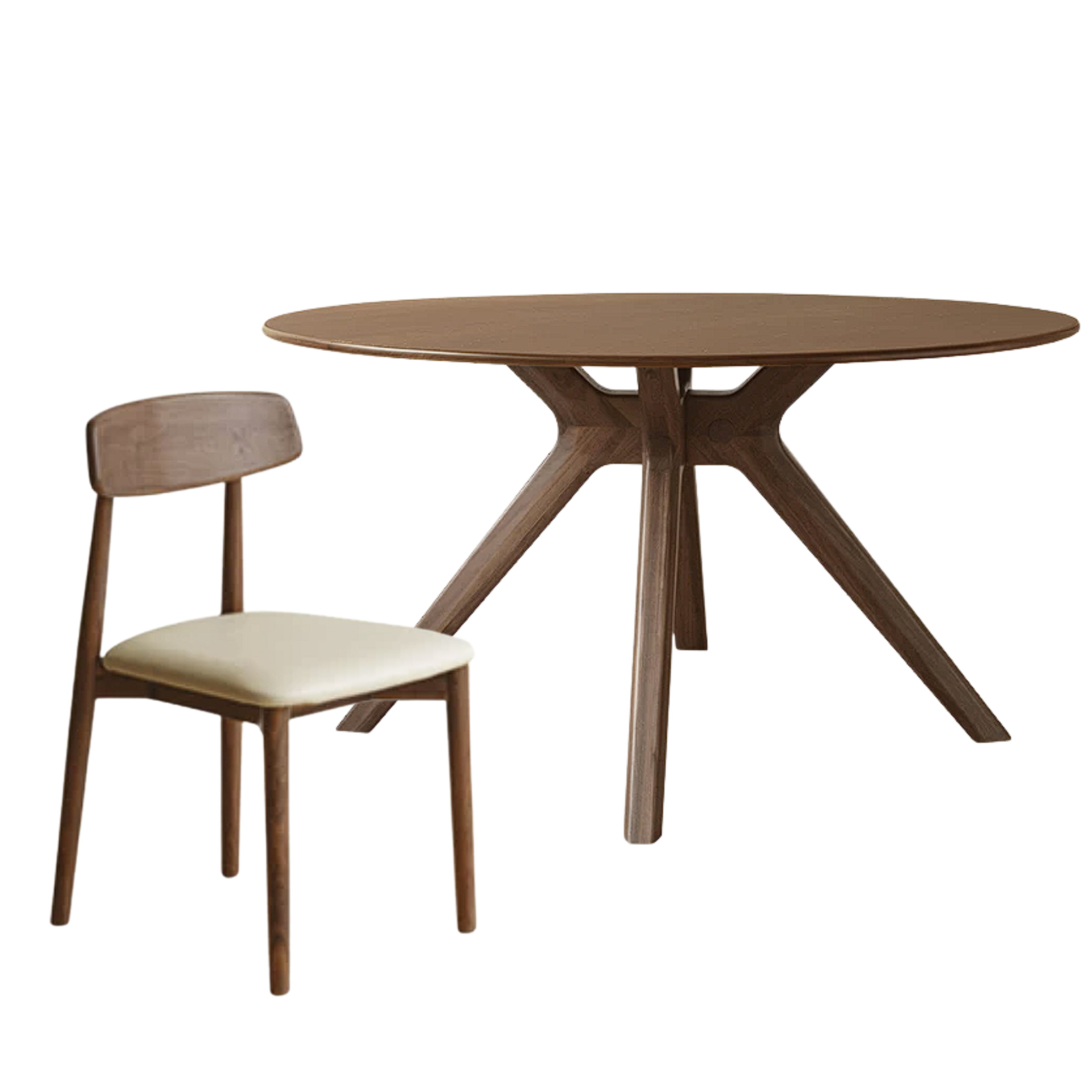 Black Walnut Solid Wood Rock Board Round Table With Turntable