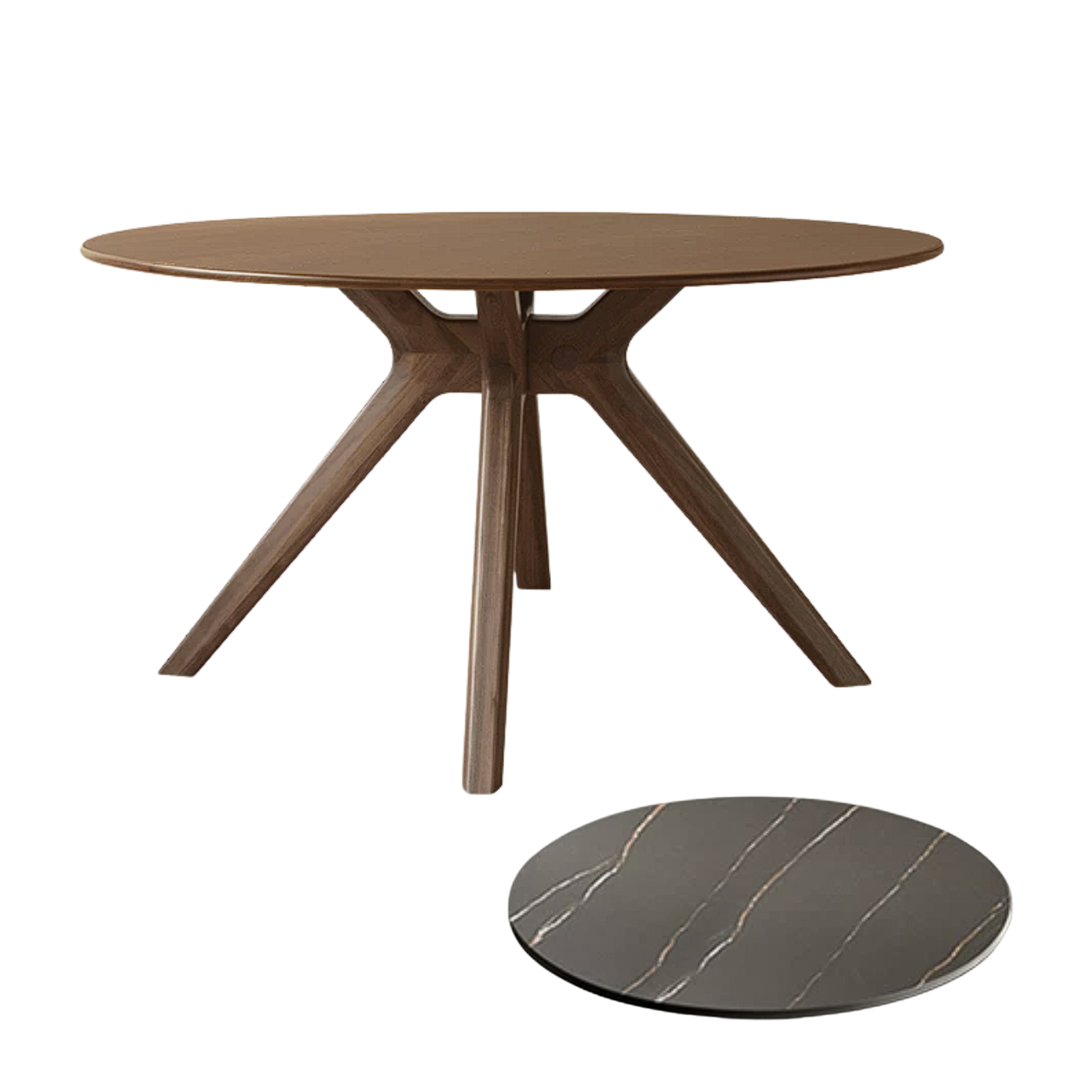 Black Walnut Solid Wood Rock Board Round Table With Turntable