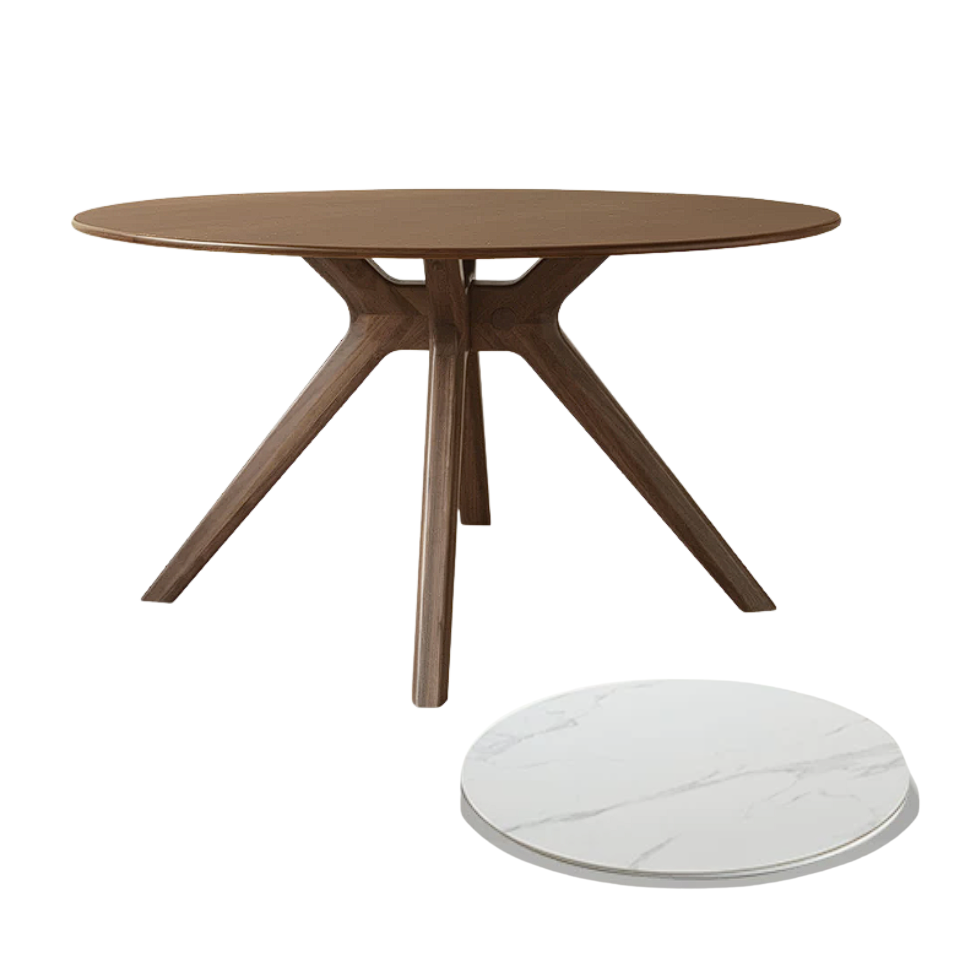Black Walnut Solid Wood Rock Board Round Table With Turntable