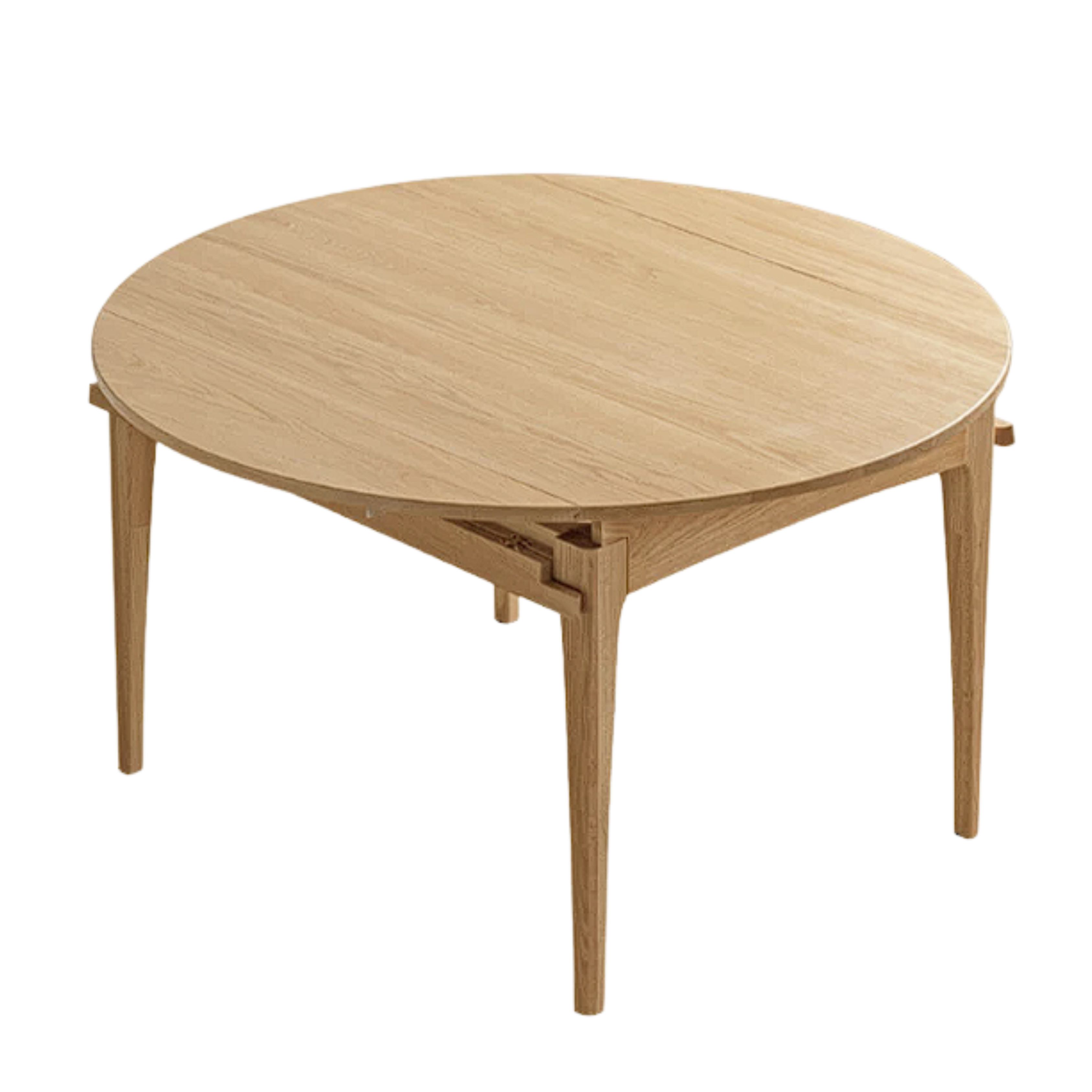 Oak Solid Wood, Solid Rubberwood Folding Round Retractable Dining Table
