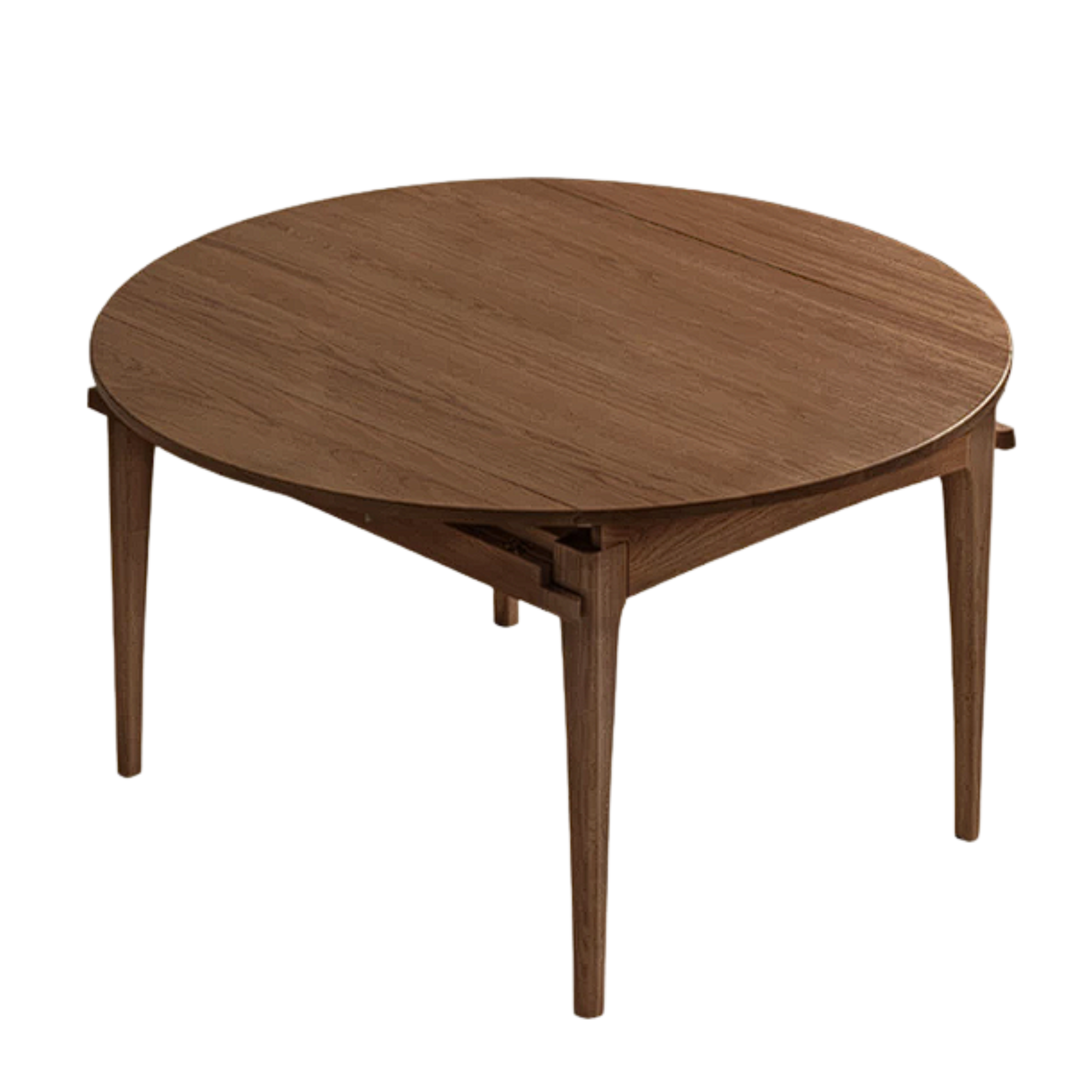 Oak Solid Wood, Solid Rubberwood Folding Round Retractable Dining Table