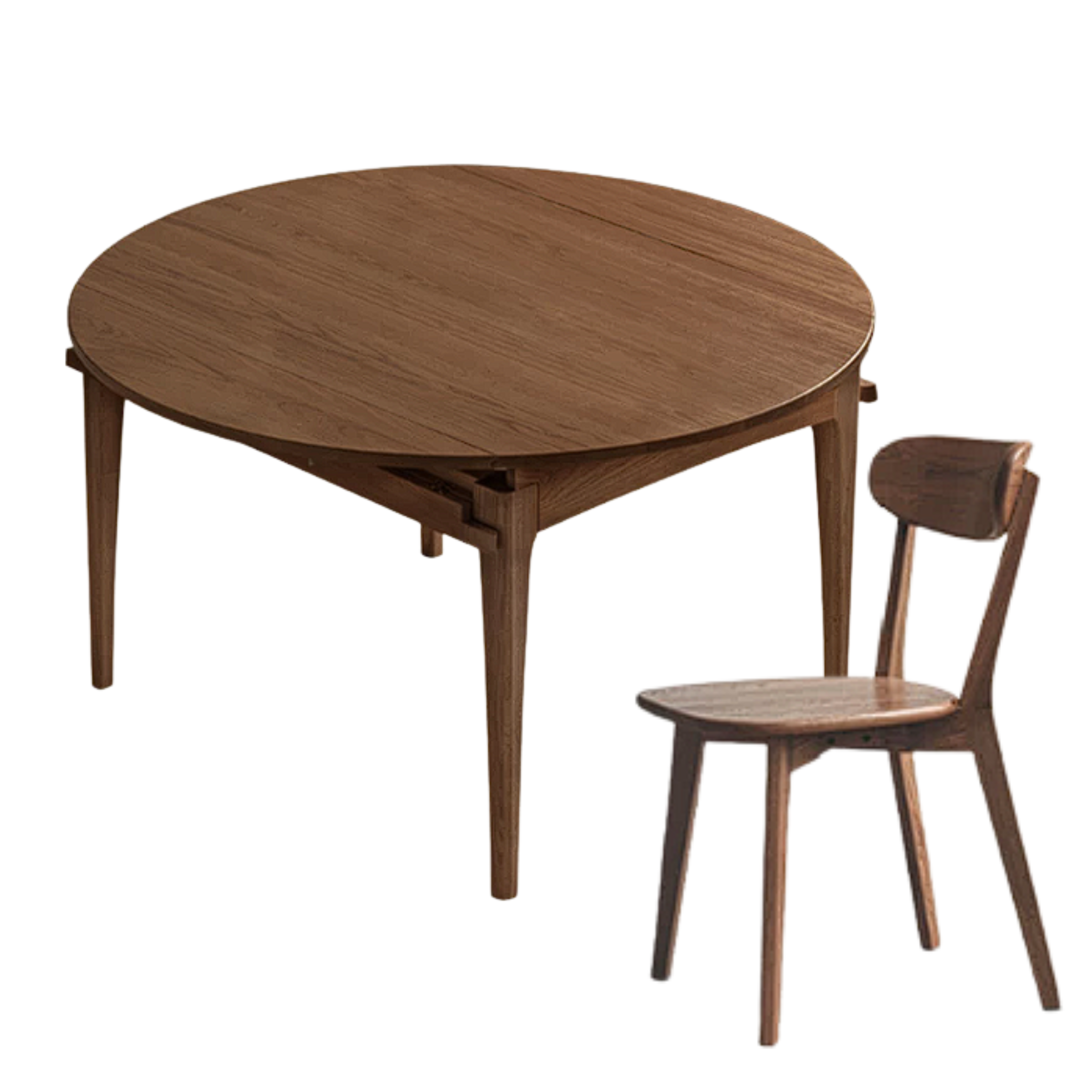 Oak Solid Wood, Solid Rubberwood Folding Round Retractable Dining Table
