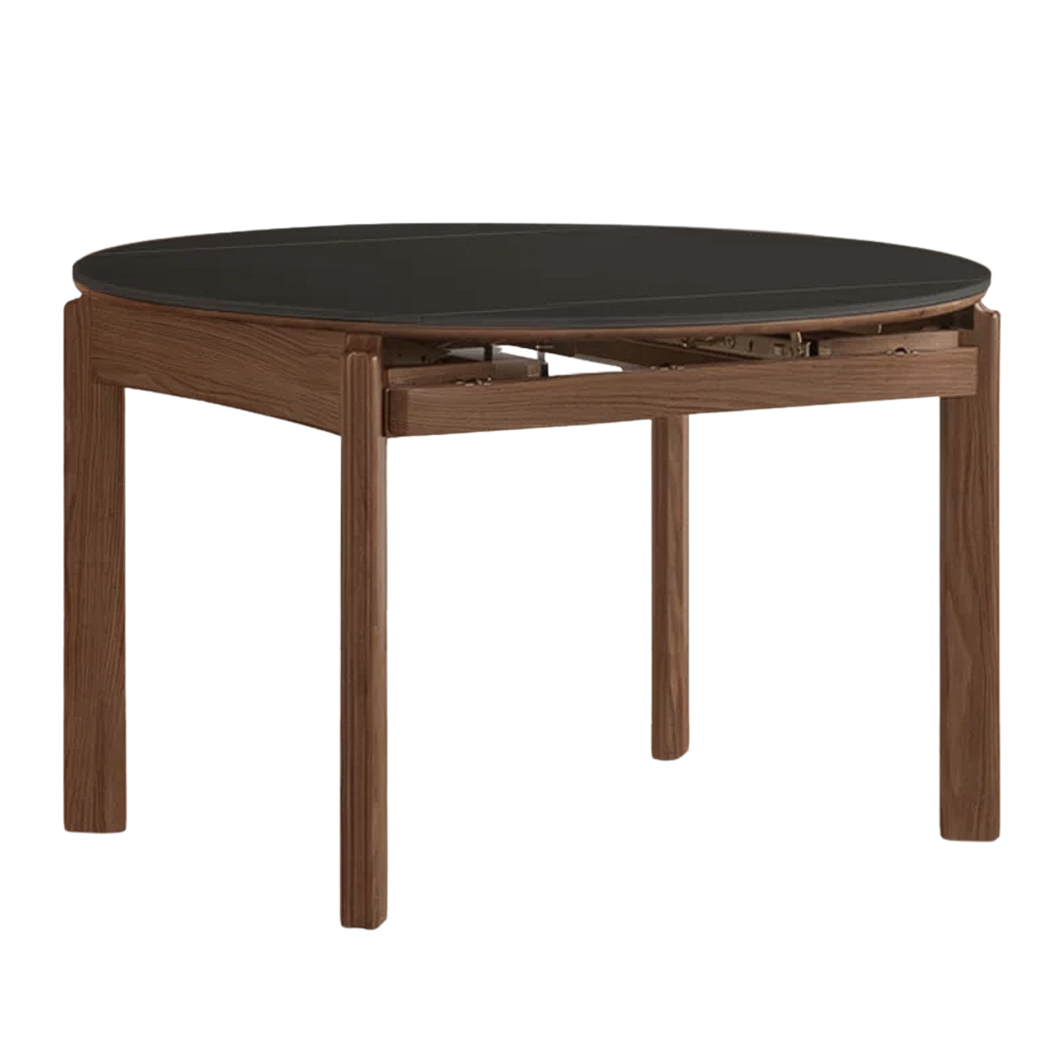 Black Walnut, Ash, White Ash Solid Wood Folding Dining Table with Rock Plate Round Top