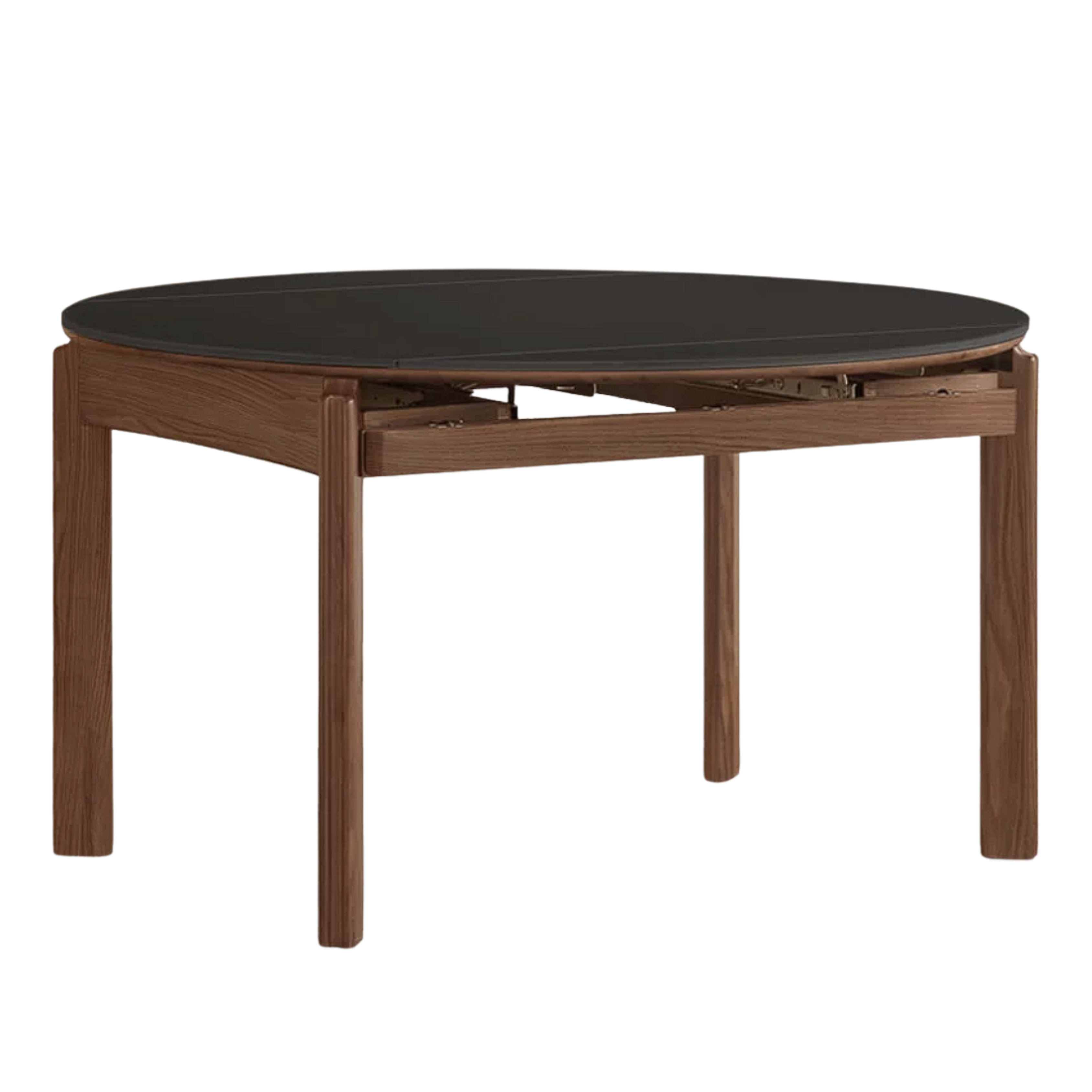 Black Walnut, Ash, White Ash Solid Wood Folding Dining Table with Rock Plate Round Top