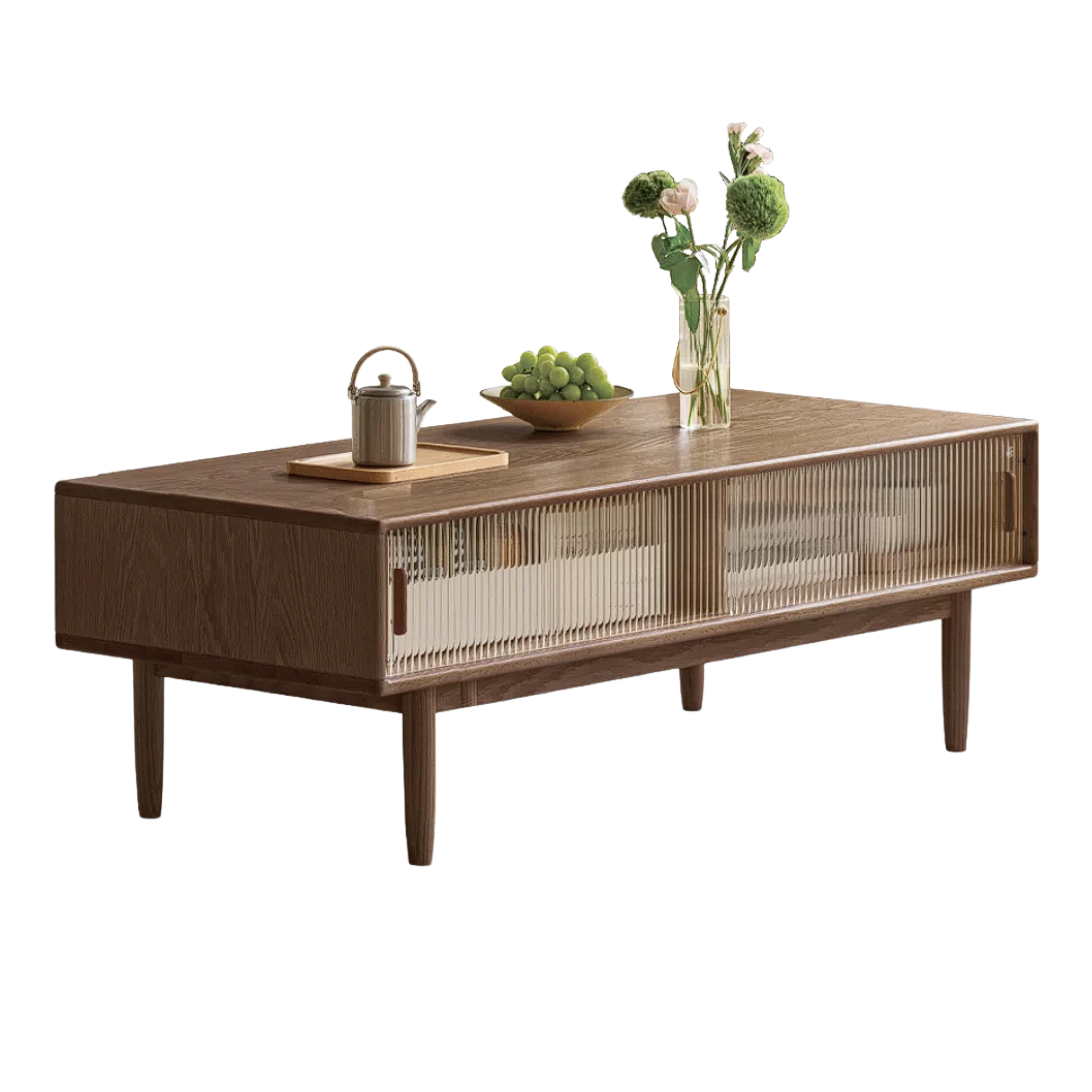 Oak, Beech, Solid Rubberwood Glass Doors Coffee Table