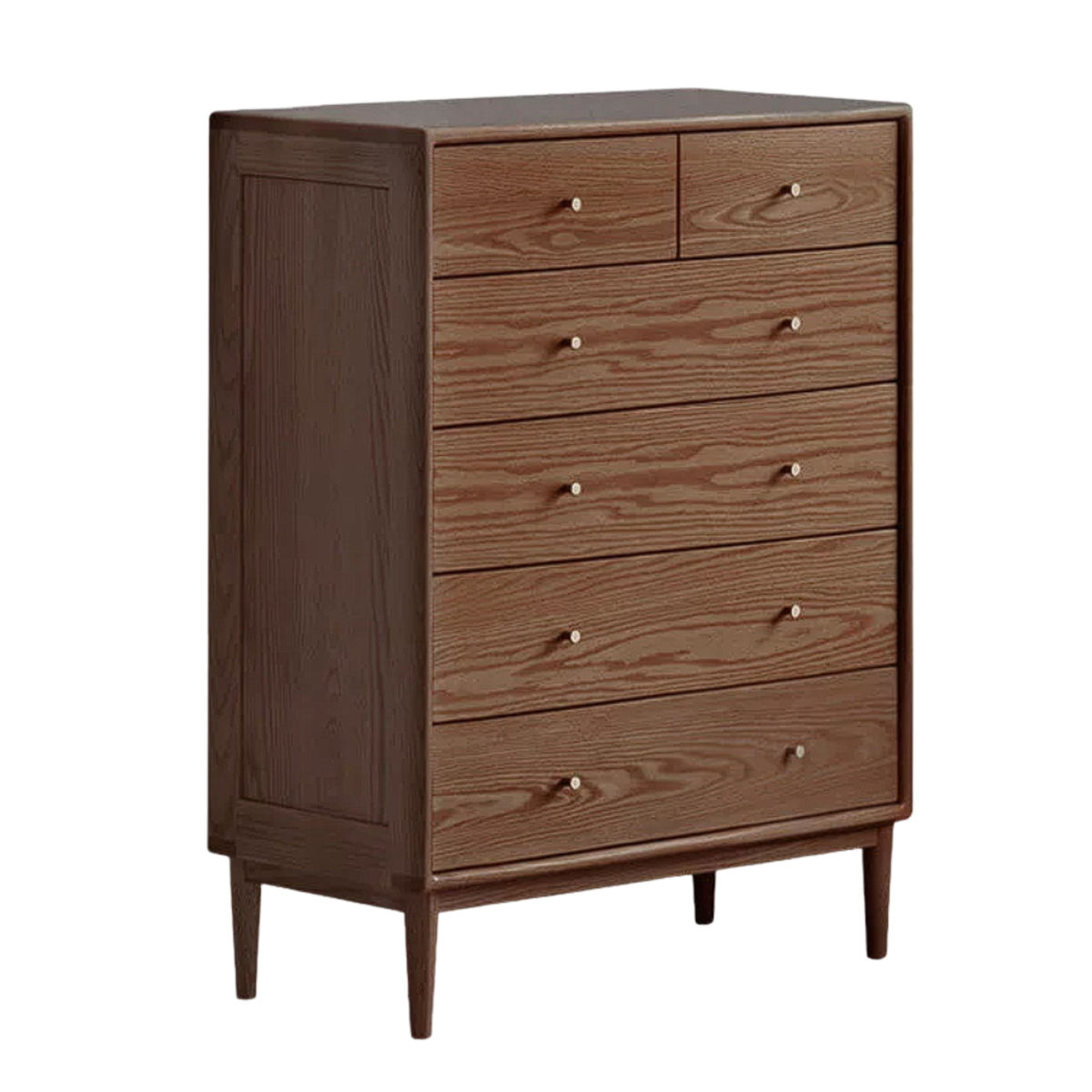 Oak, Golden Pearwood Dresser and Chest Set with Brass Knobs and Tapered Legs