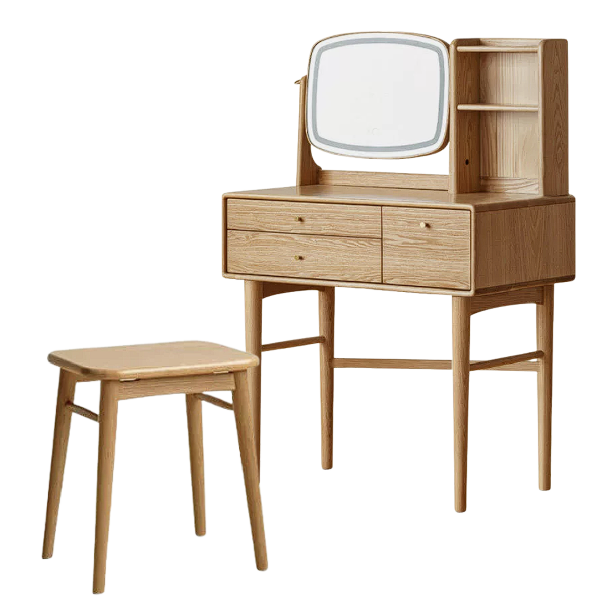 Oak, Ash Solid Wood Vanity Table Lighted Makeup Mirror.