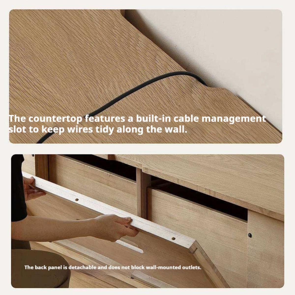White Oak Solid Wood Scandinavian Low TV Console with Slatted Sliding Doors and Cable Management