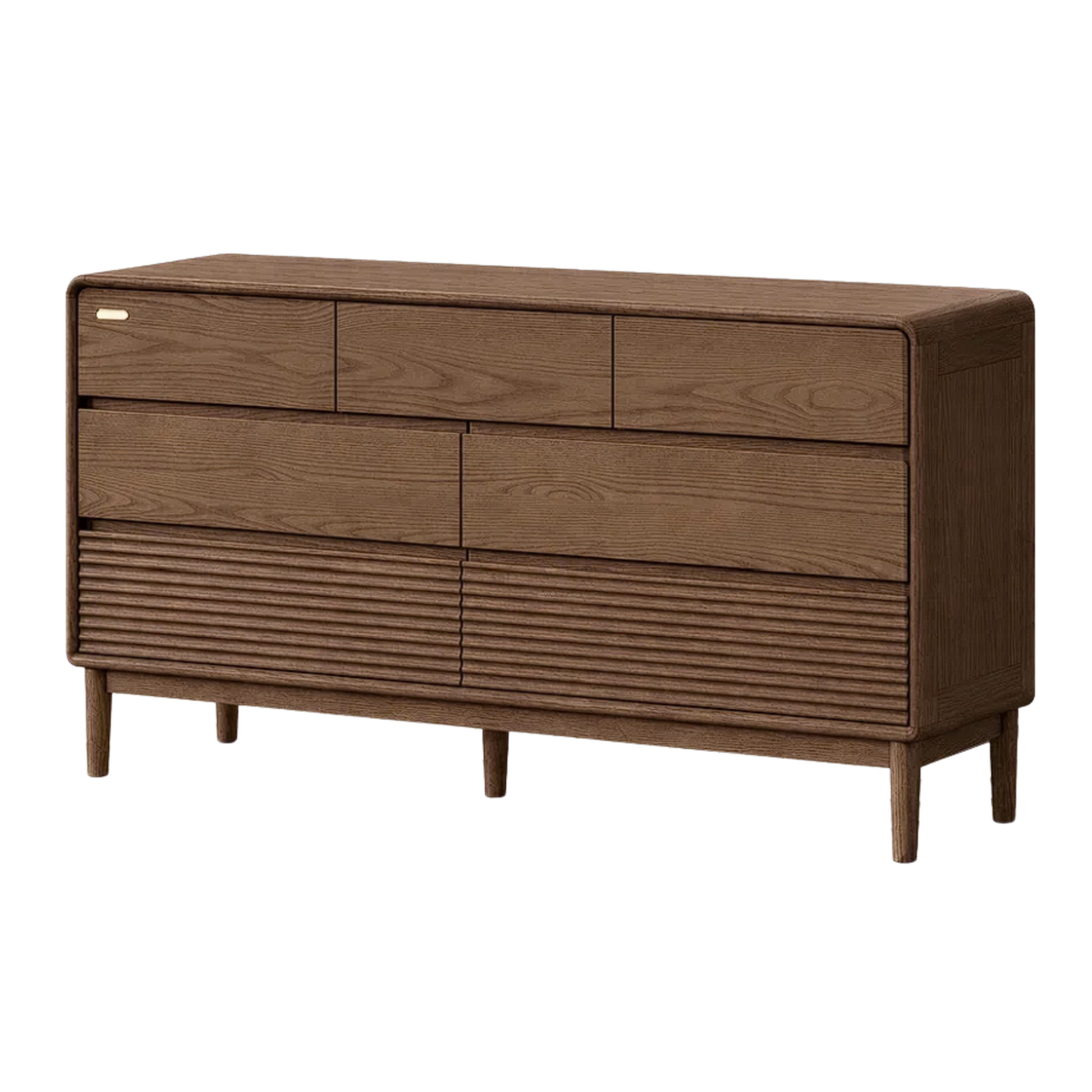 Ash, Solid Longan Hardwood Modular Dresser with Reeded Lower Drawer Fronts and Rounded Top Edges