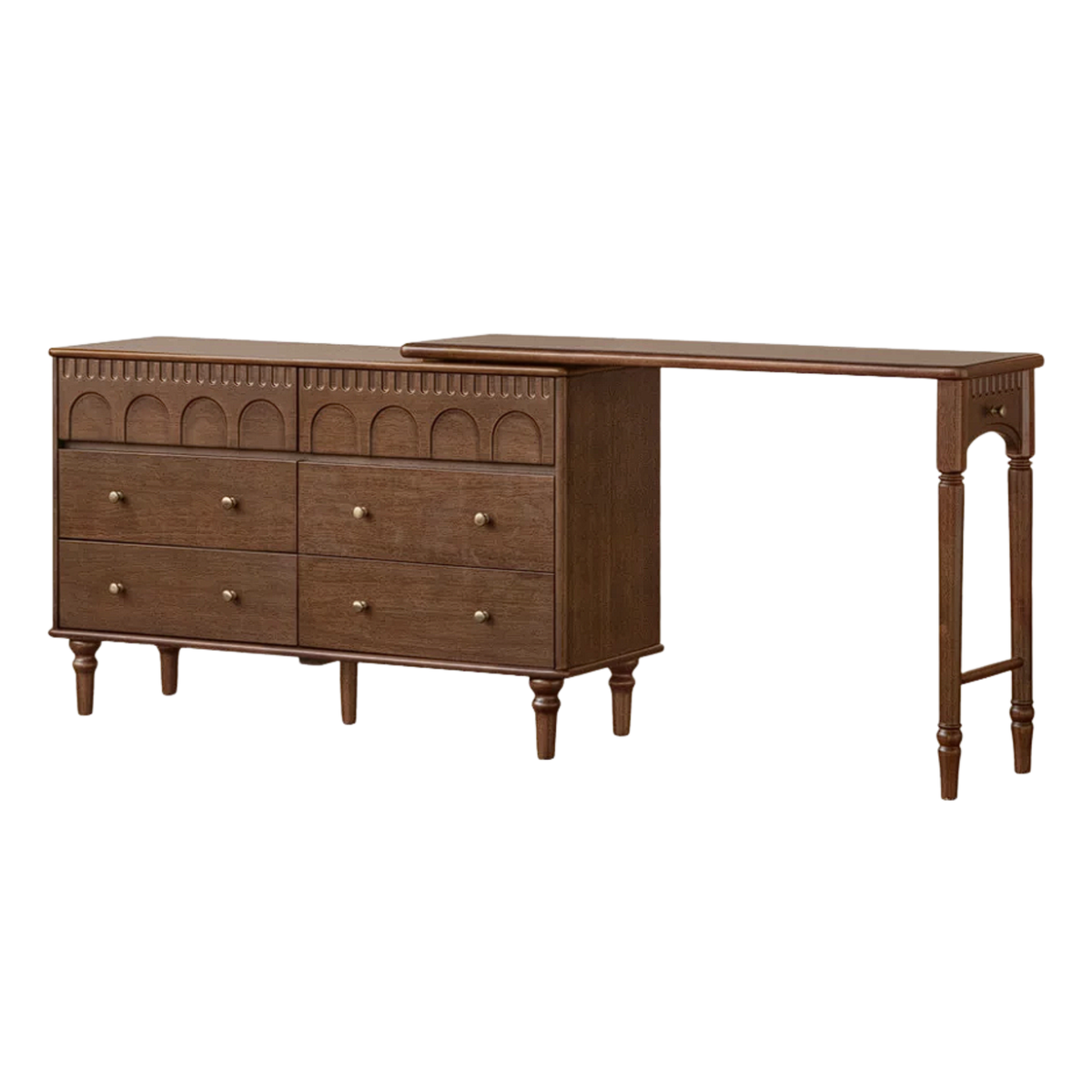 Black Walnut, GOlden Pearwood Solid Wood Vanity Table with Extendable Top