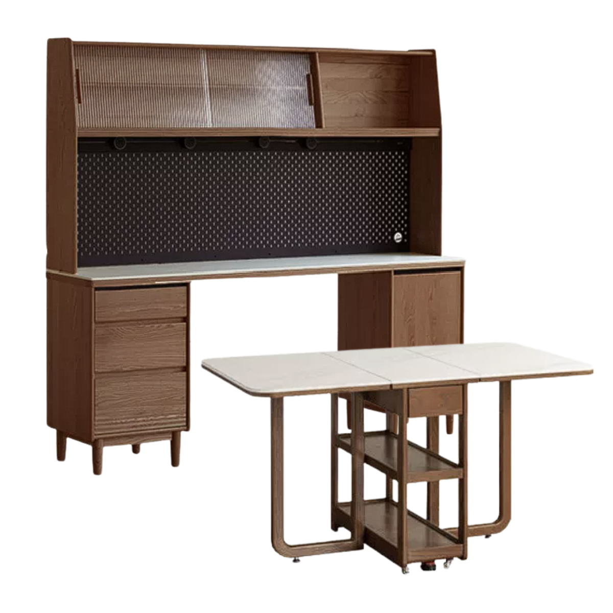 Black Walnut, Oak Solid Wood Light Luxury Style Rock Plate Storage Cabinet