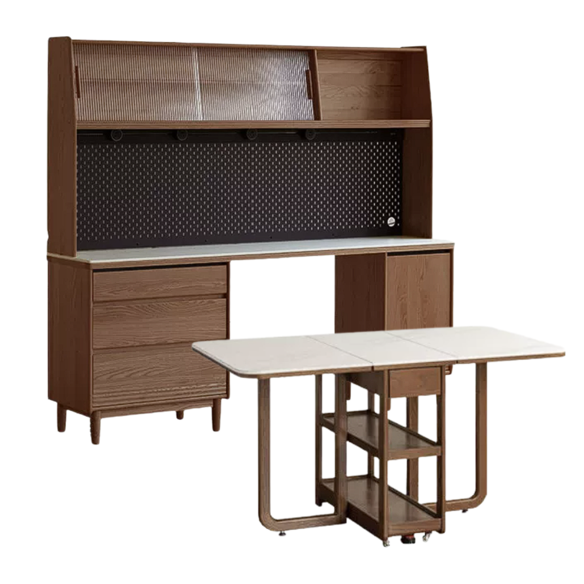 Black Walnut, Oak Solid Wood Light Luxury Style Rock Plate Storage Cabinet