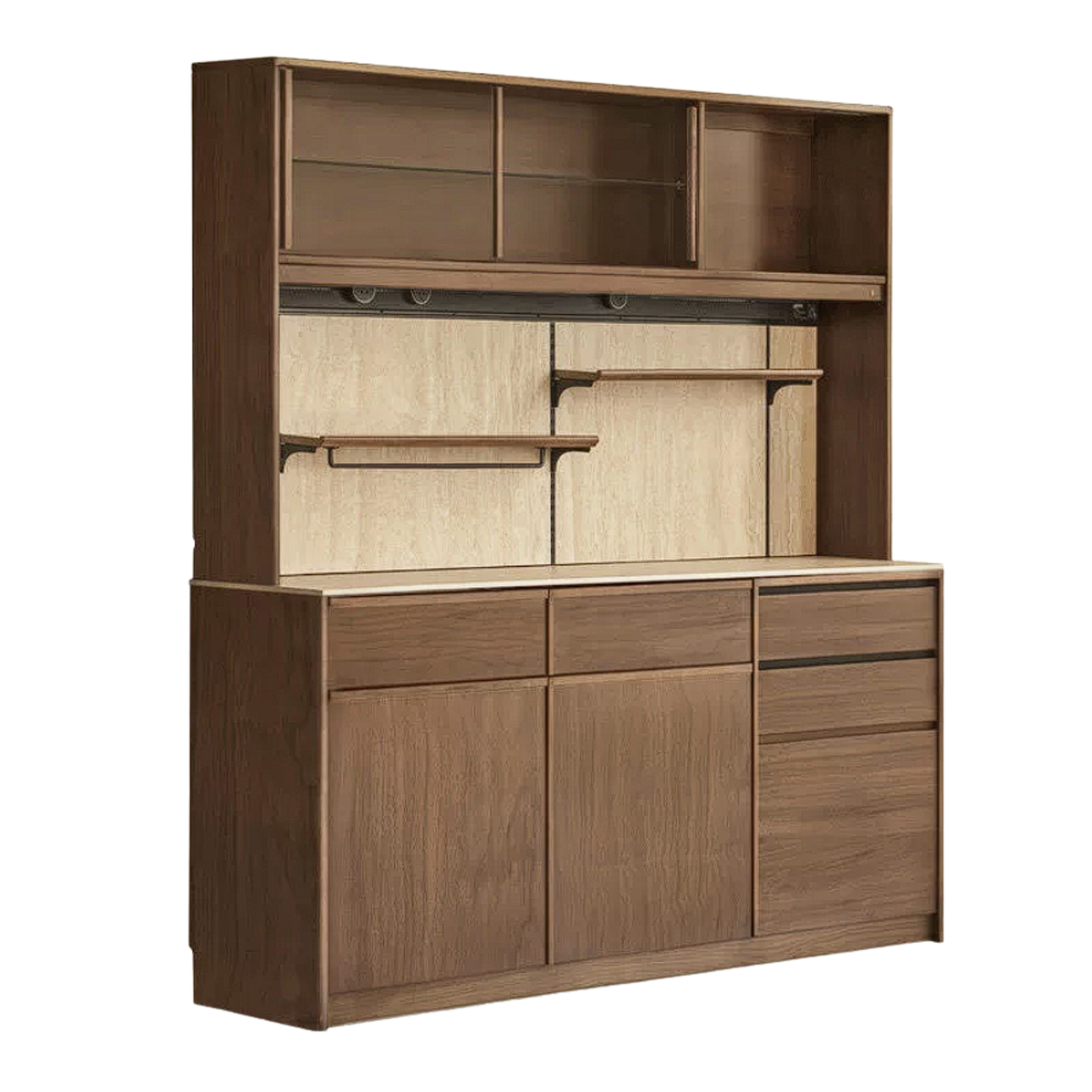 Black Walnut, Sandalwood, Ash Solid Wood Dining Cabinet Antique Style Rock Board