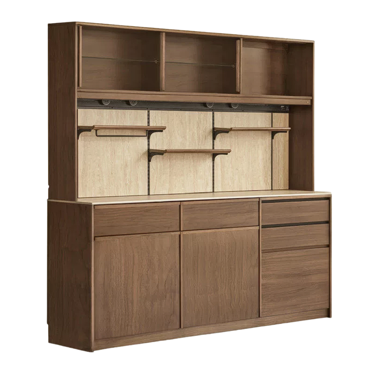 Black Walnut, Sandalwood, Ash Solid Wood Dining Cabinet Antique Style Rock Board