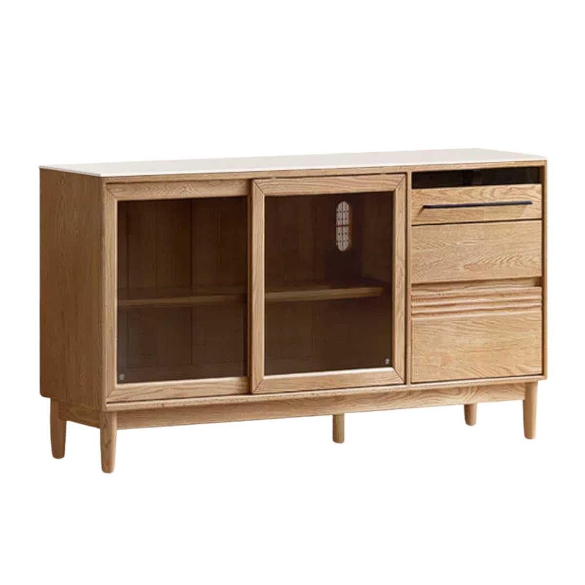 Oak Solid Wood Buffet Cabinet with Slab Surface, Sideboard