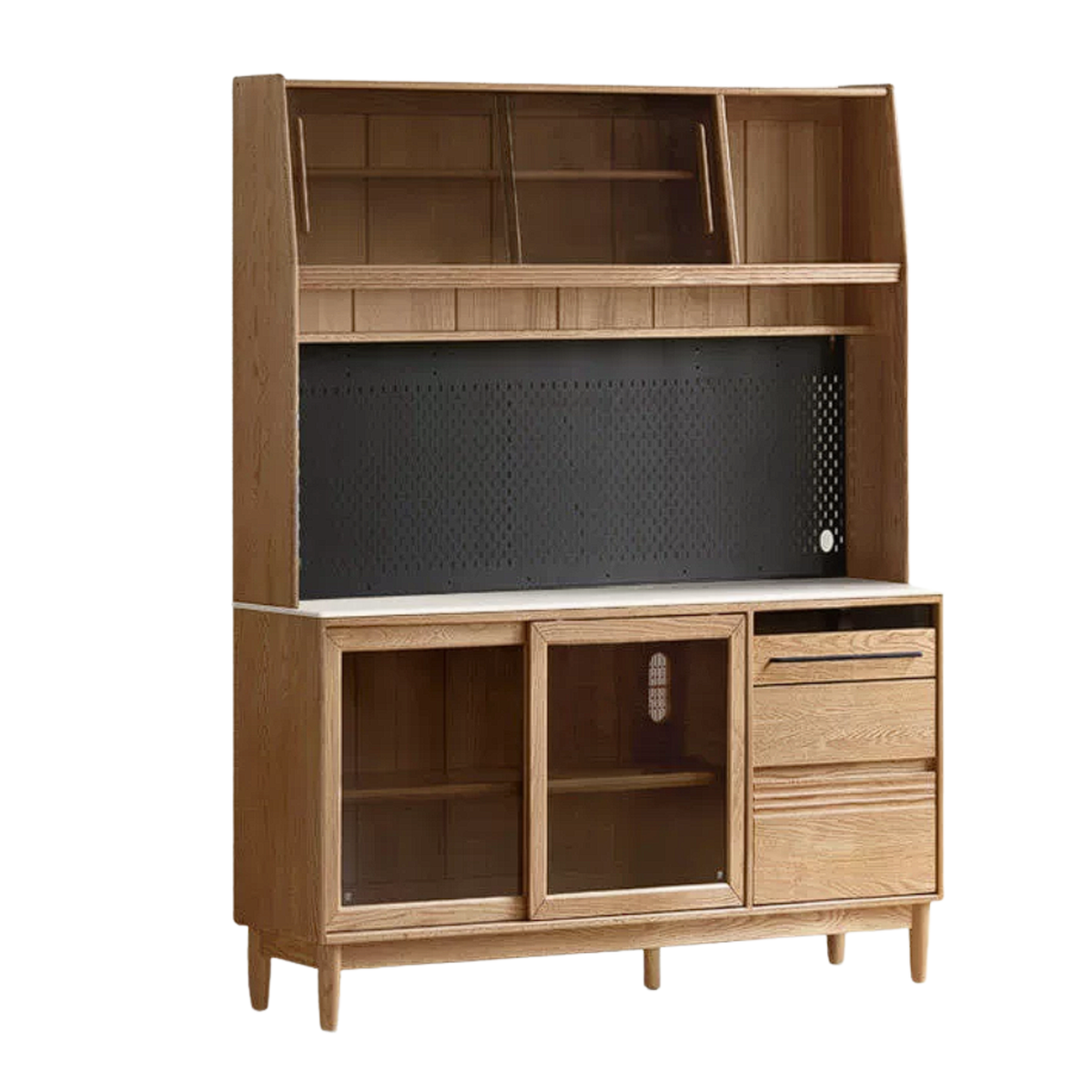 Oak Solid Wood Buffet Cabinet with Slab Surface, Sideboard