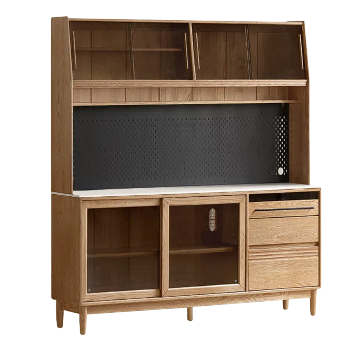 Oak Solid Wood Buffet Cabinet with Slab Surface, Sideboard