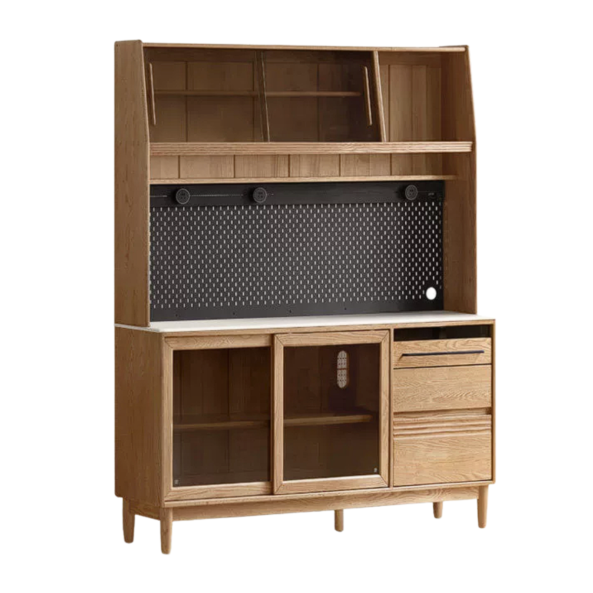 Oak Solid Wood Buffet Cabinet with Slab Surface, Sideboard