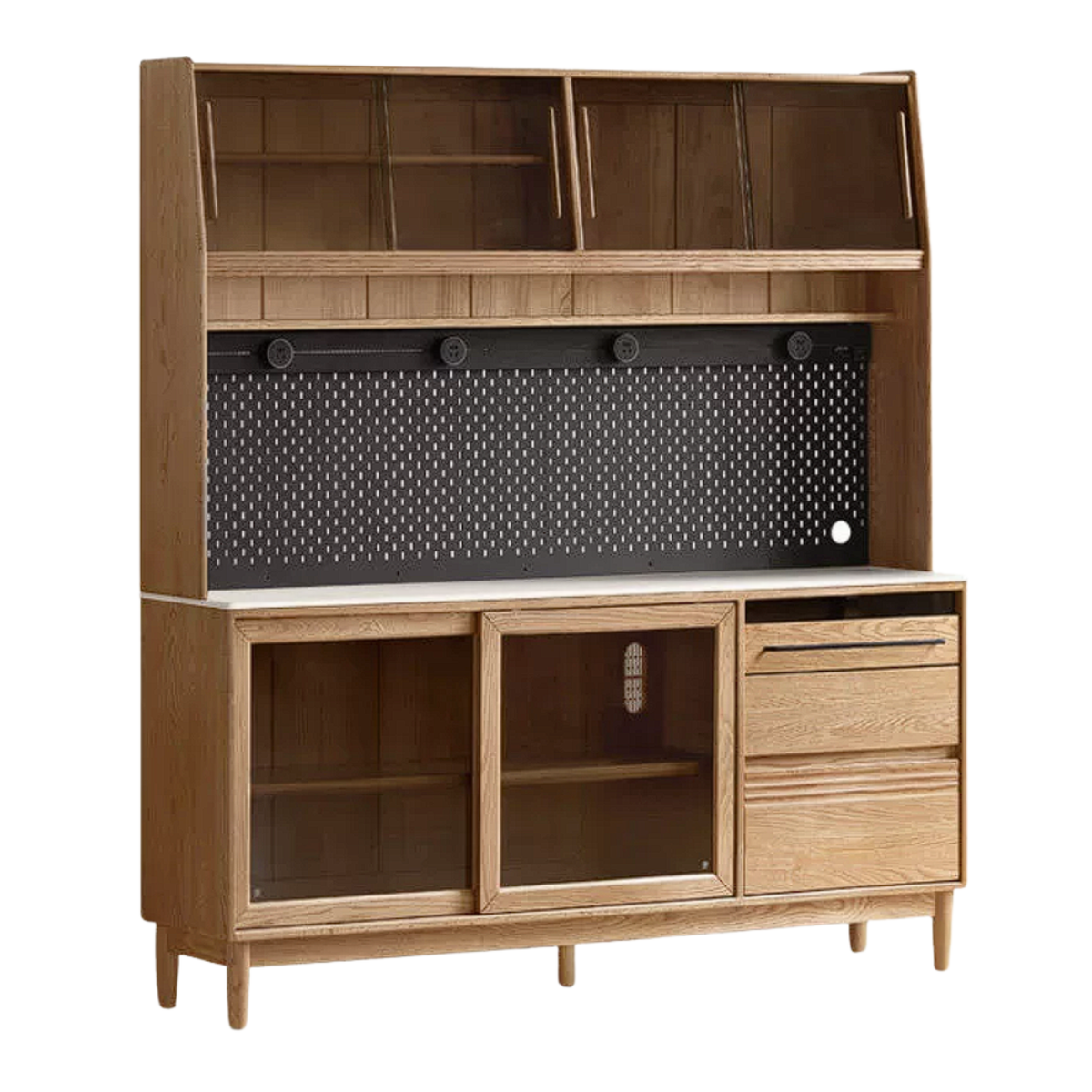 Oak Solid Wood Buffet Cabinet with Slab Surface, Sideboard