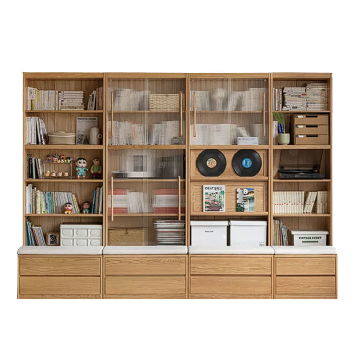 Ash, Oak Solid Wood Modern Combination Bookcase Integrated Card Seat