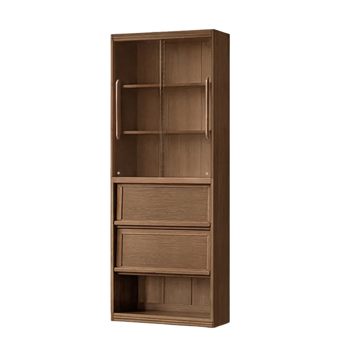 Black Walnut, Oak, Ash Solid Wood Floor-Standing Bookcase with Luxury Storage Cabinet