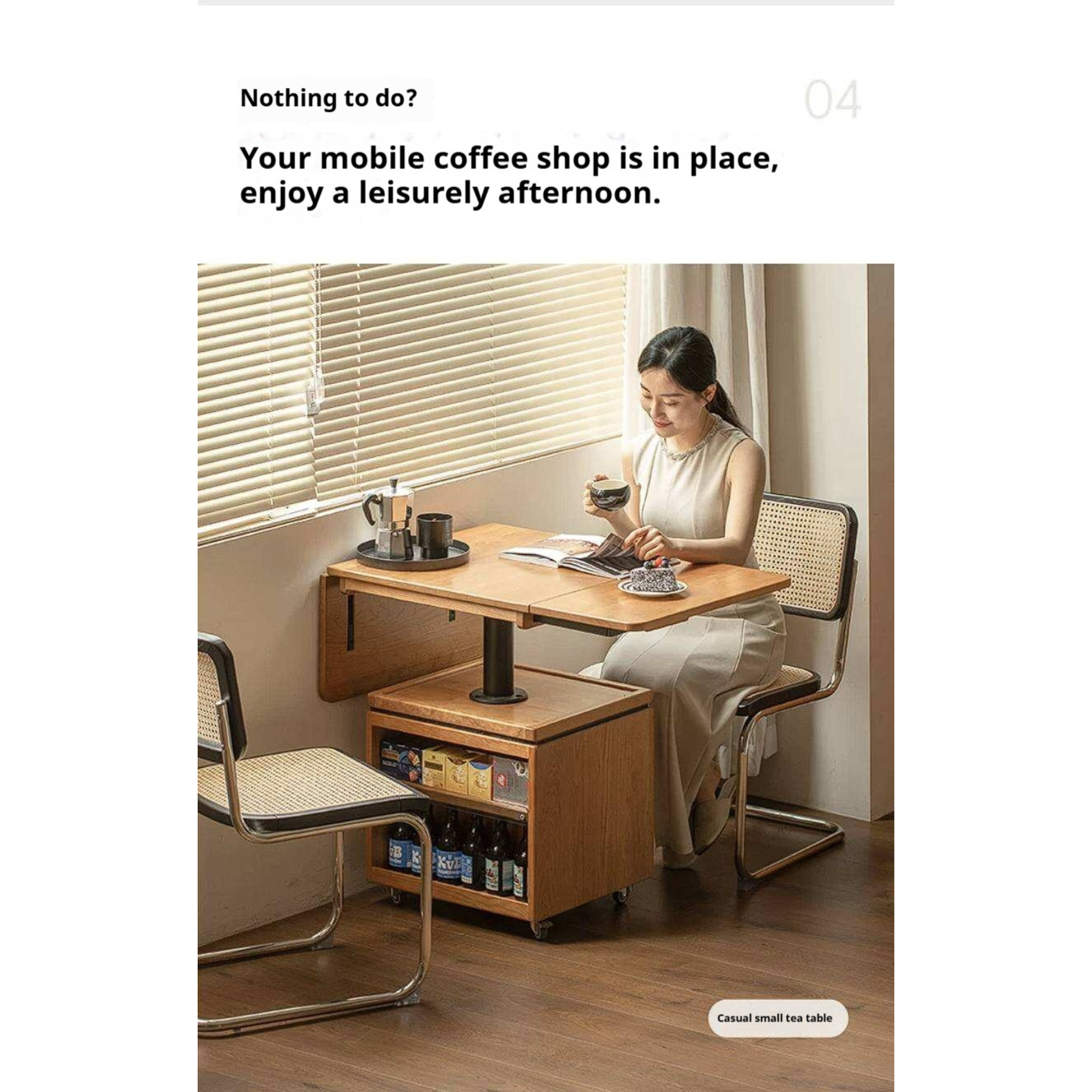 Cherry Solid Wood Folding Coffee Table with Lift-Top Dual Function Design
