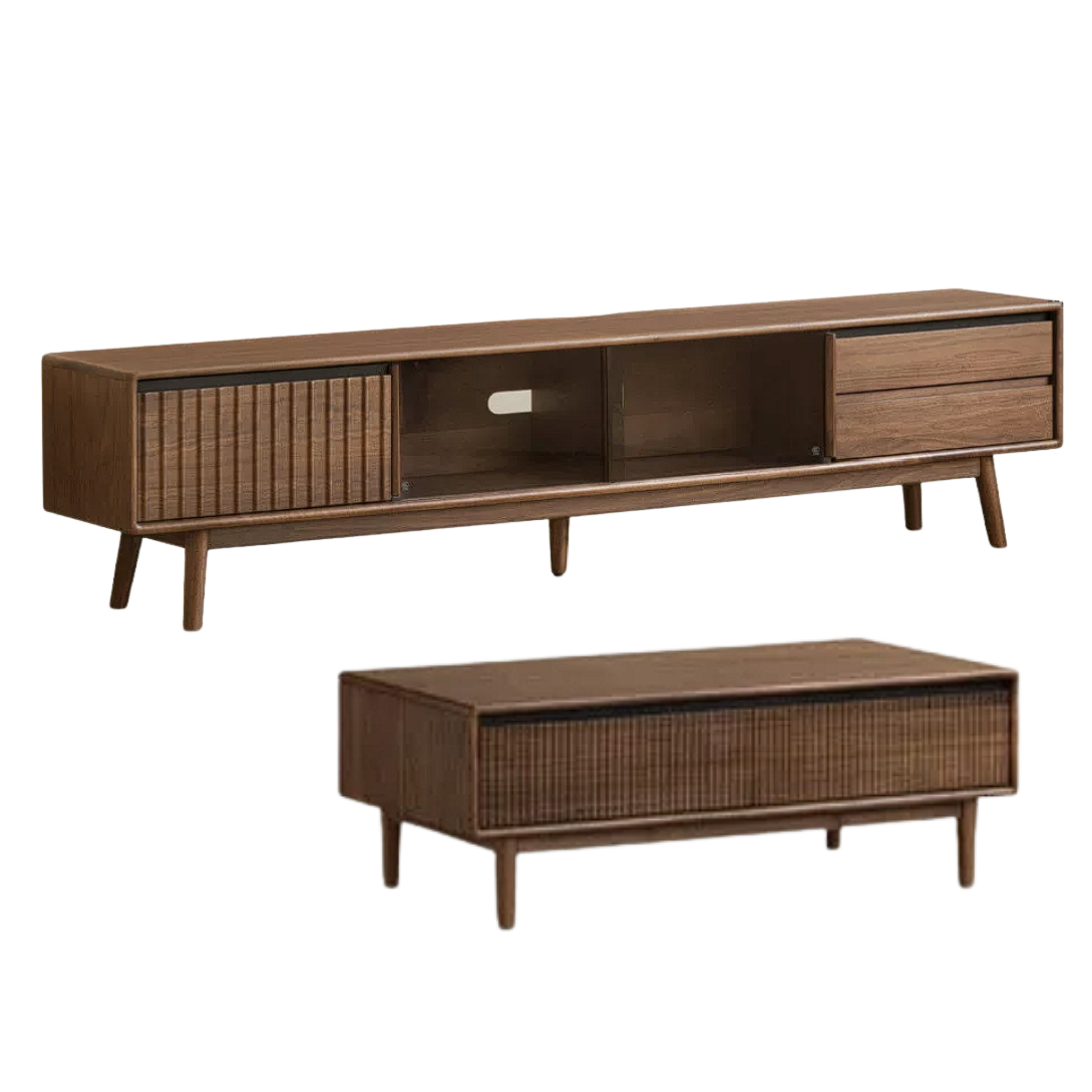 Golden Rosewood, Black Walnut Solid Wood Italian Light Luxury Sliding Door TV Cabinet