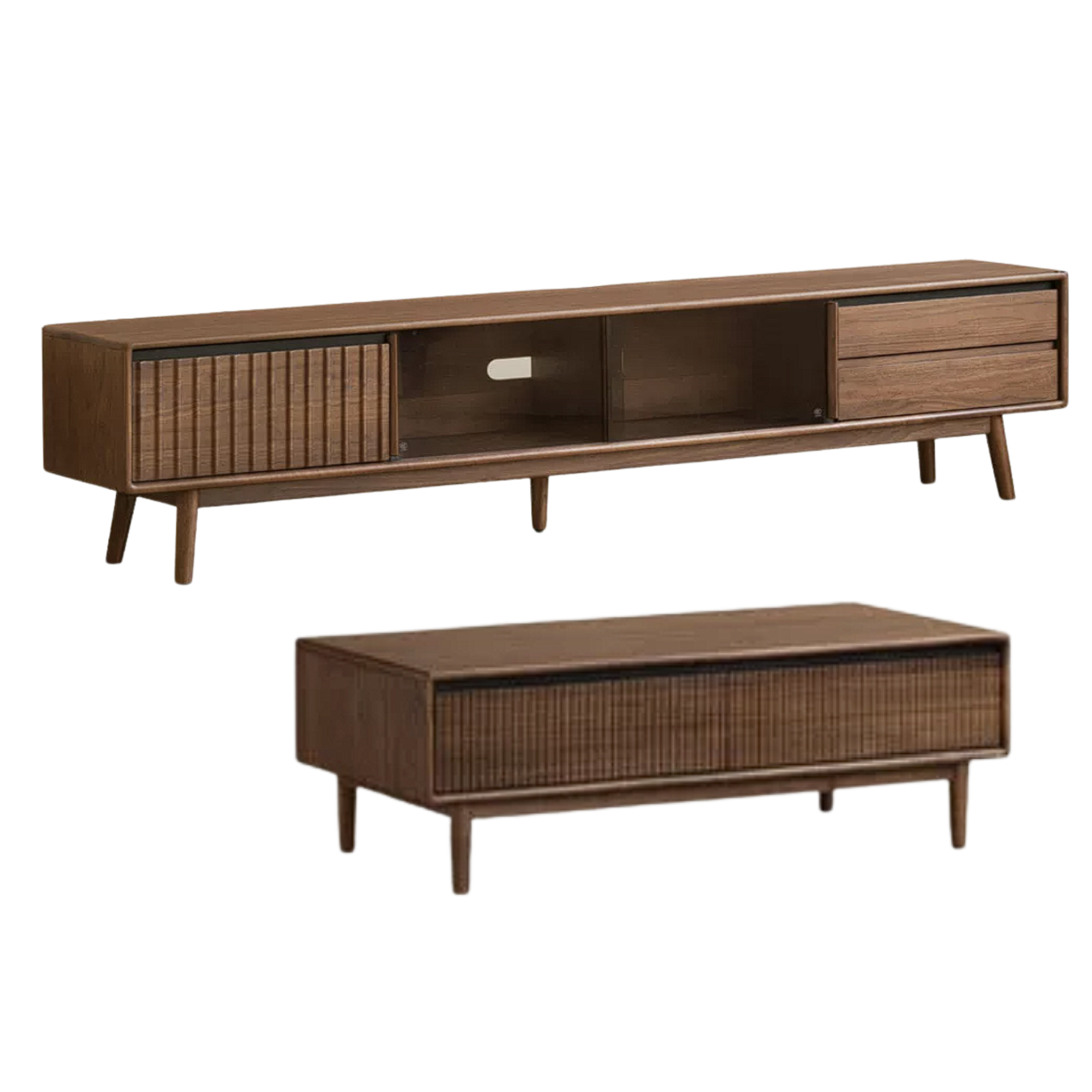 Golden Rosewood, Black Walnut Solid Wood Italian Light Luxury Sliding Door TV Cabinet