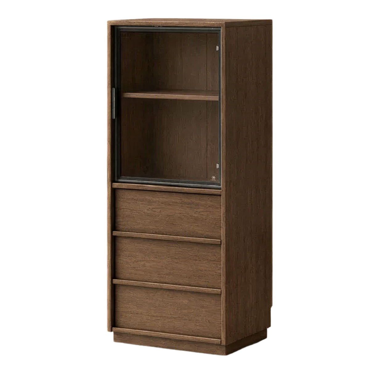 Black Walnut, Ash, Oak Solid Wood Tall Side Cabinet with Glass Door and LED Lighting