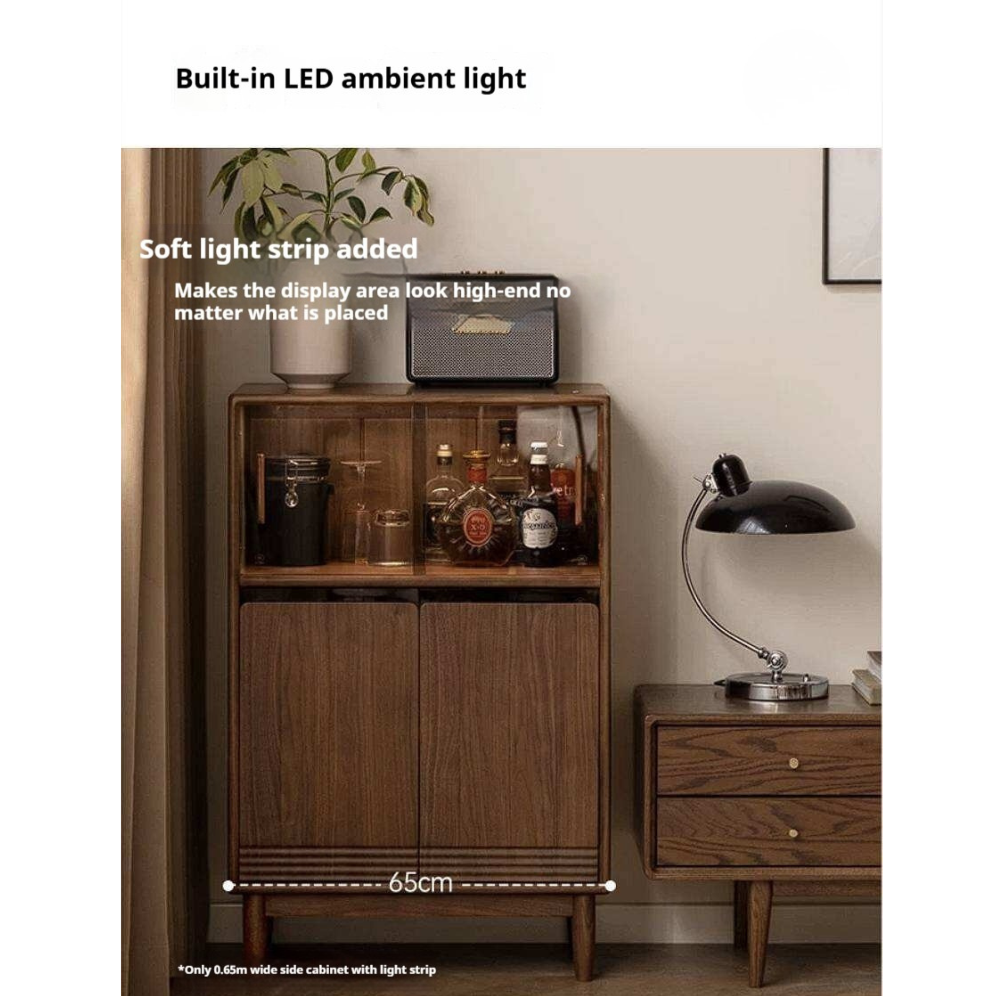 Black Walnut, Golden Rosewood, Oak, Ash, Cherry Solid Wood Side Cabinet with Minimalist TV Stand Storage Design