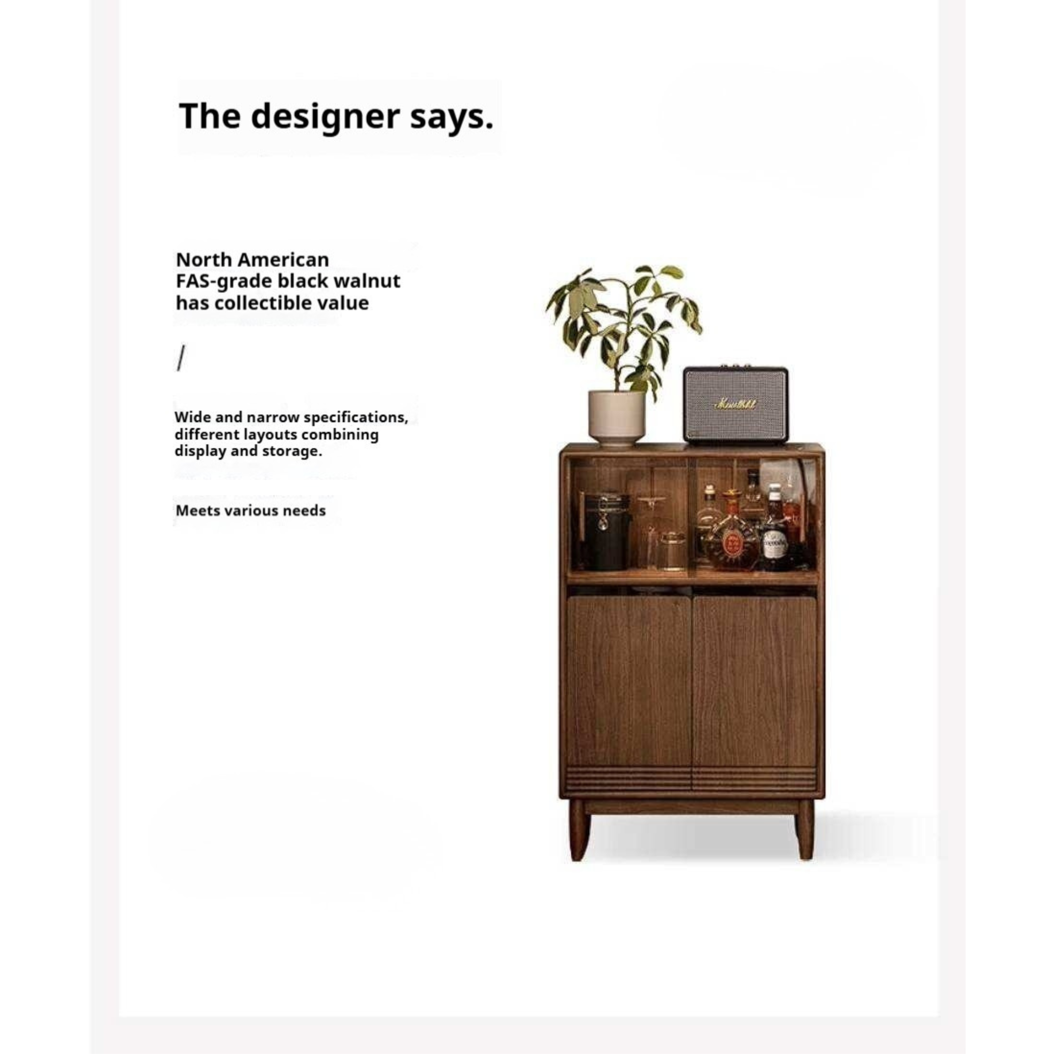 Black Walnut, Golden Rosewood, Oak, Ash, Cherry Solid Wood Side Cabinet with Minimalist TV Stand Storage Design