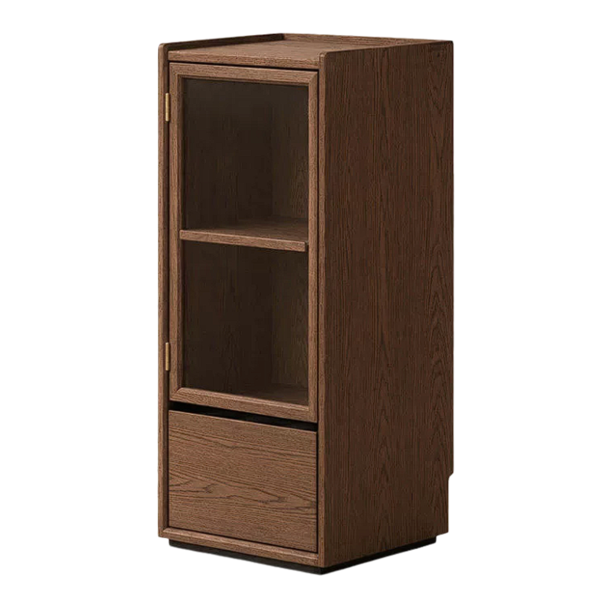 Oak Solid Wood Narrow Curio Cabinet with Glass Door and Drawer Storage
