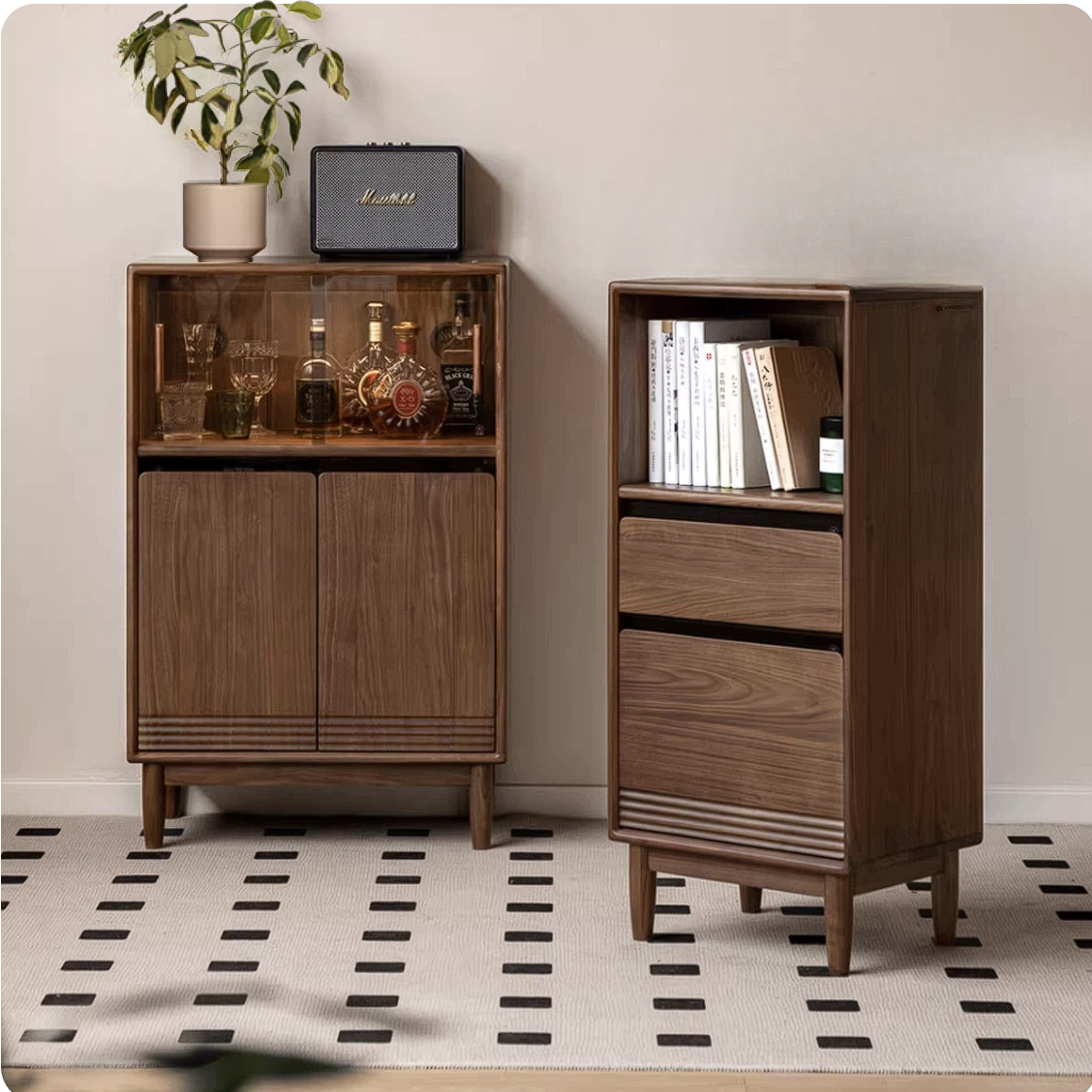 Black Walnut, Golden Rosewood, Oak, Ash, Cherry Solid Wood Side Cabinet with Minimalist TV Stand Storage Design