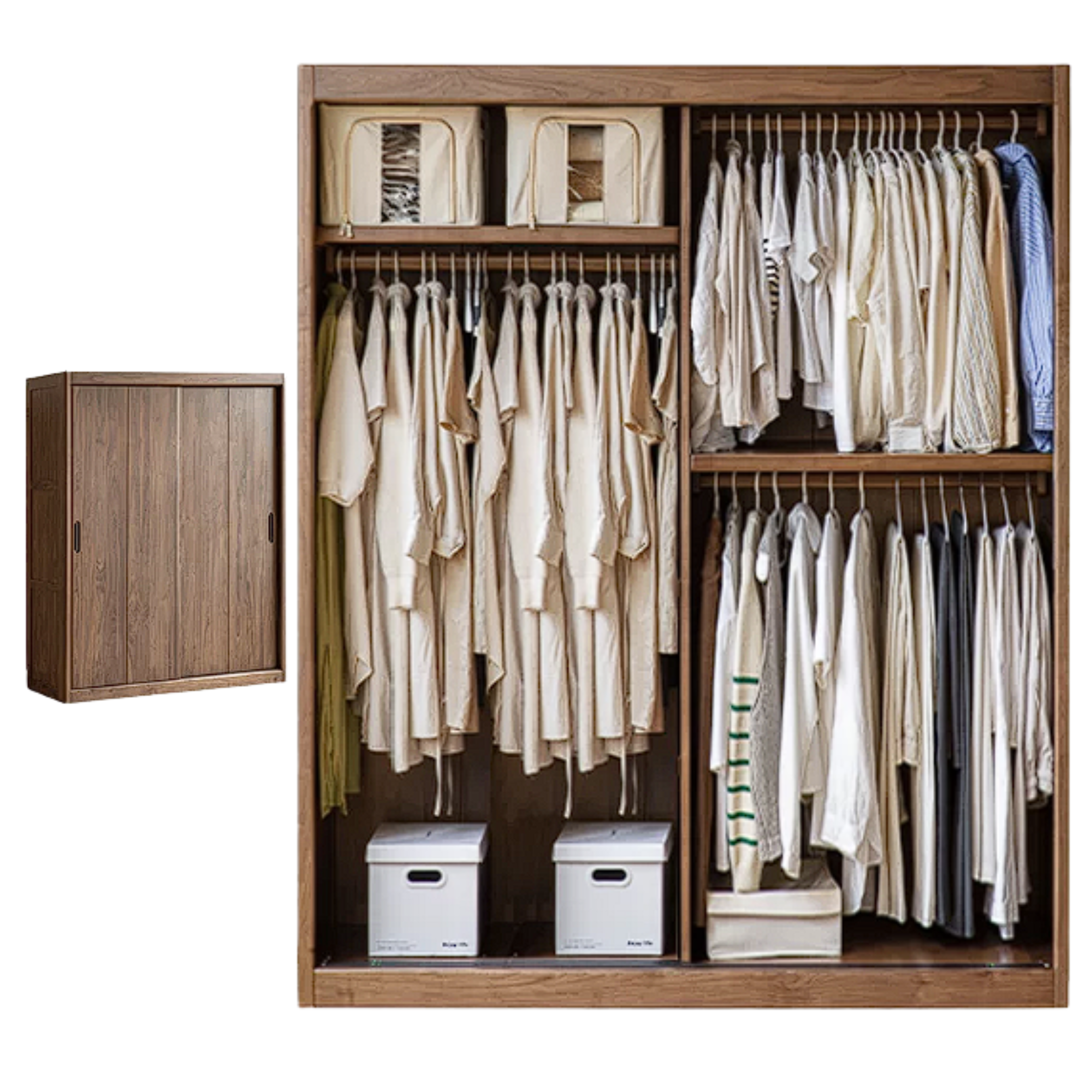 Black Walnut, Golden Sandalwood Solid Wood Wardrobe Sliding Door