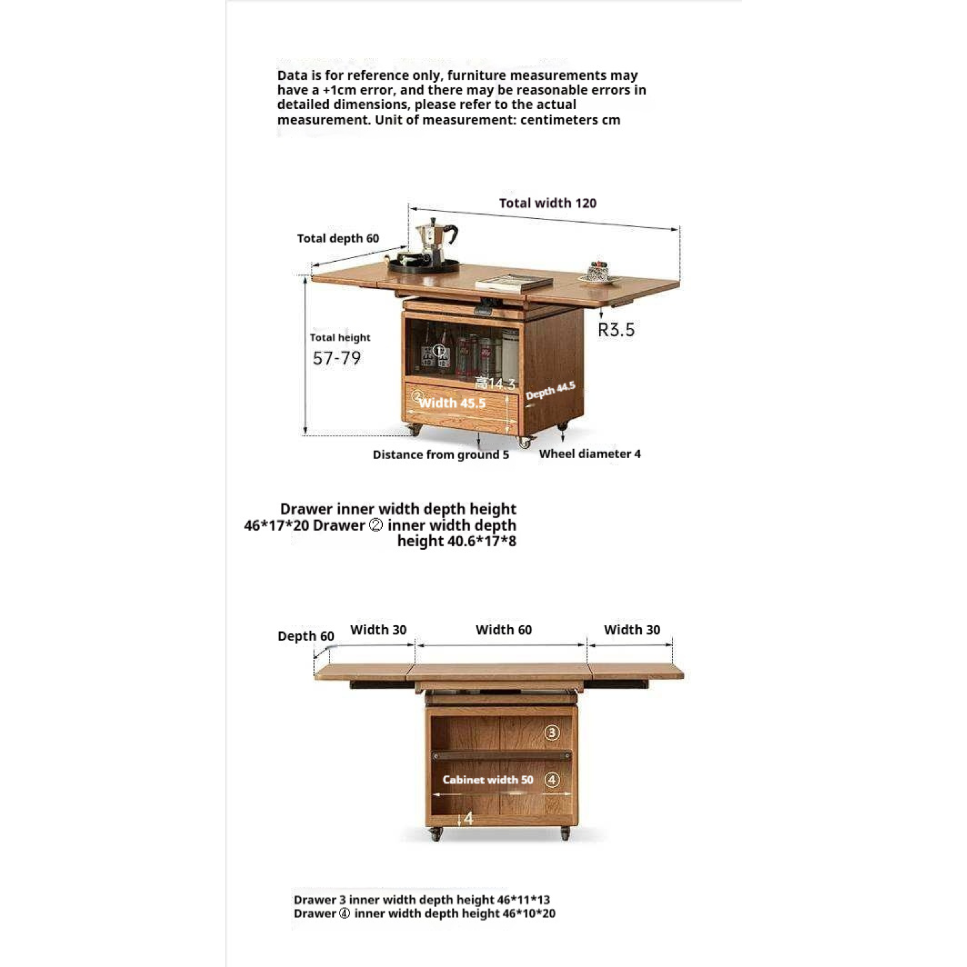 Cherry Solid Wood Folding Coffee Table with Lift-Top Dual Function Design