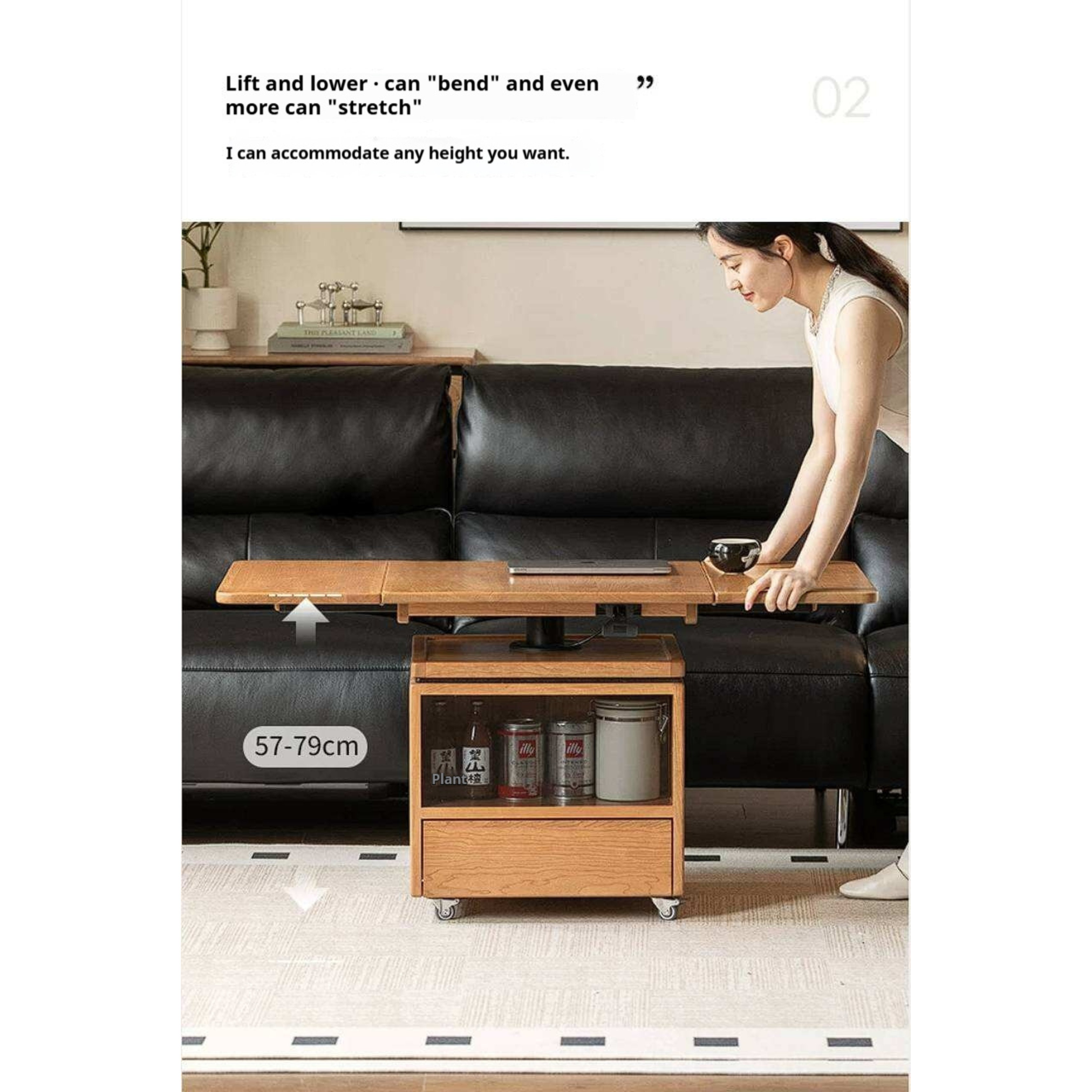 Cherry Solid Wood Folding Coffee Table with Lift-Top Dual Function Design