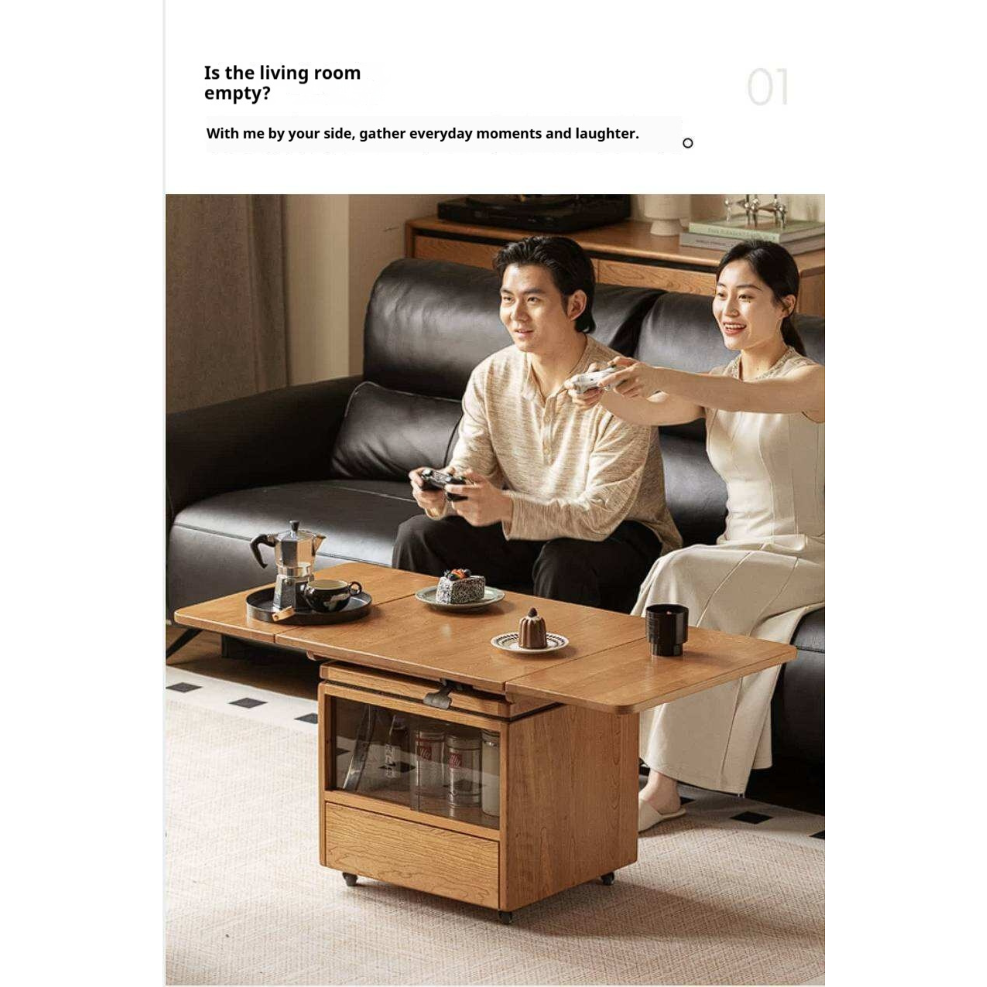 Cherry Solid Wood Folding Coffee Table with Lift-Top Dual Function Design