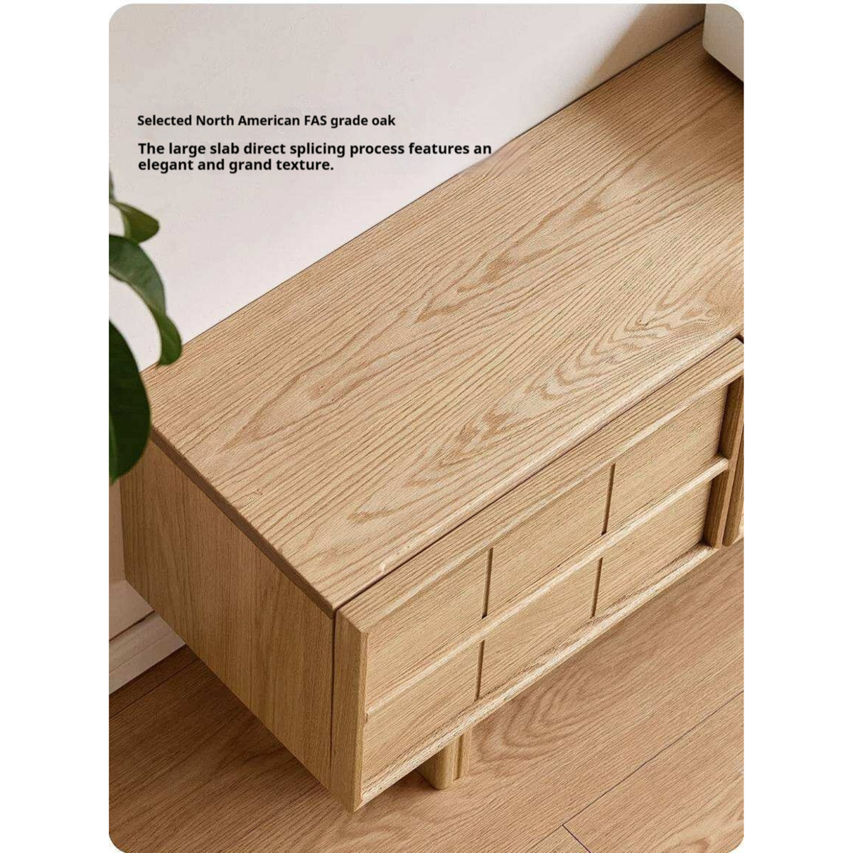 Oak Solid Wood Japandi TV Console with Grid-Panel Doors