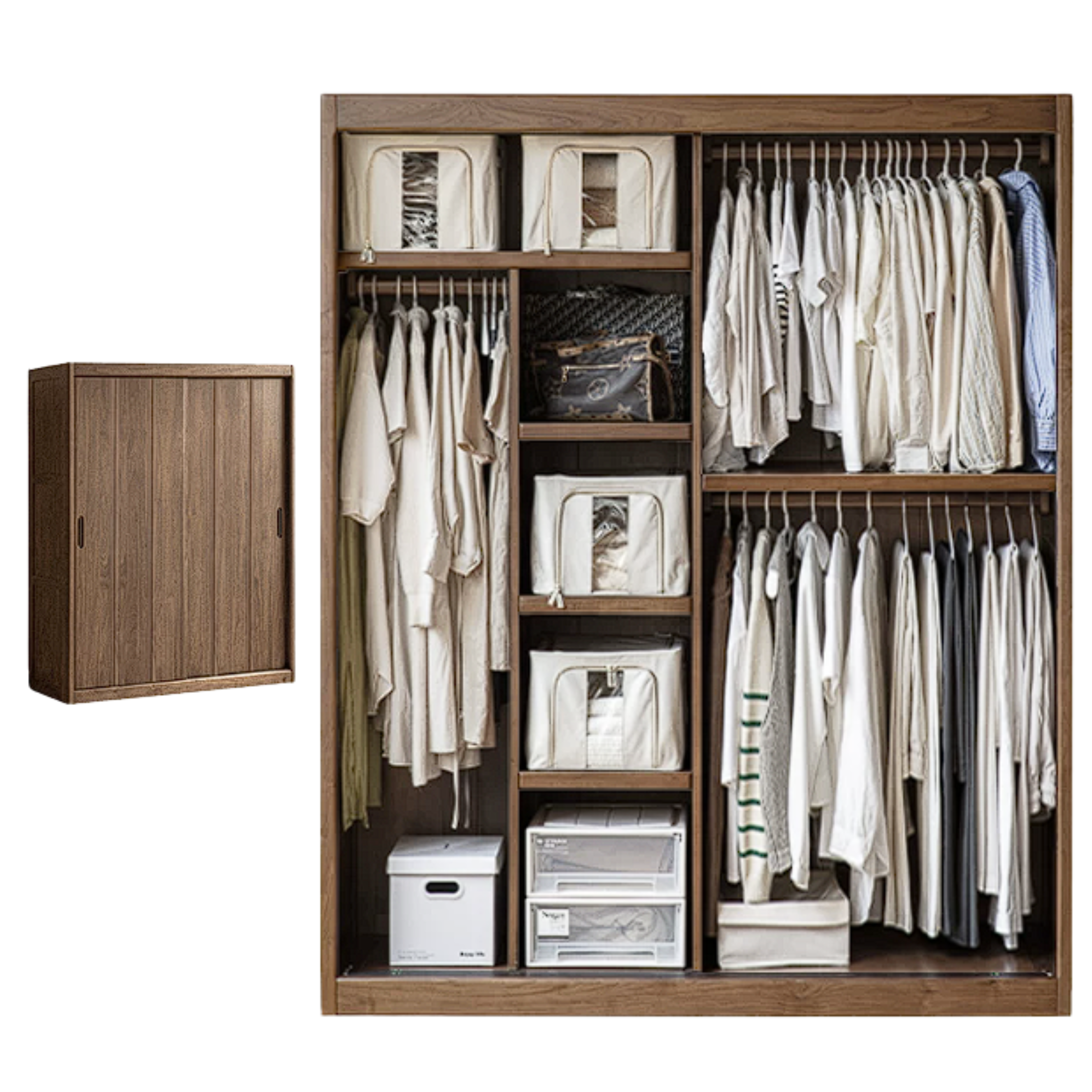 Black Walnut, Golden Sandalwood Solid Wood Wardrobe Sliding Door