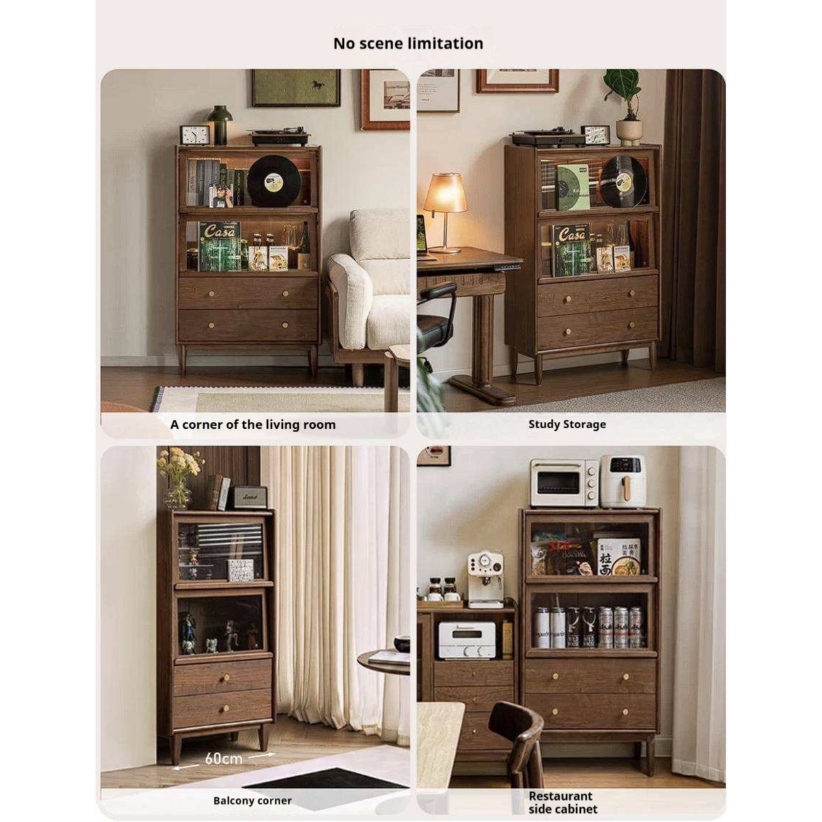 Sandalwood, Black Walnut, Oak Solid Wood Side Cabinet Flip Door LED Lights