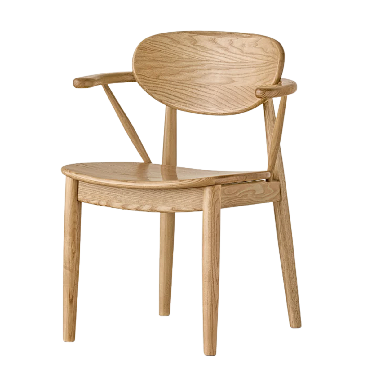 4 pcs Black Walnut, Oak, Sandalwood, Ash Curved Dining Chair with Open Armrest