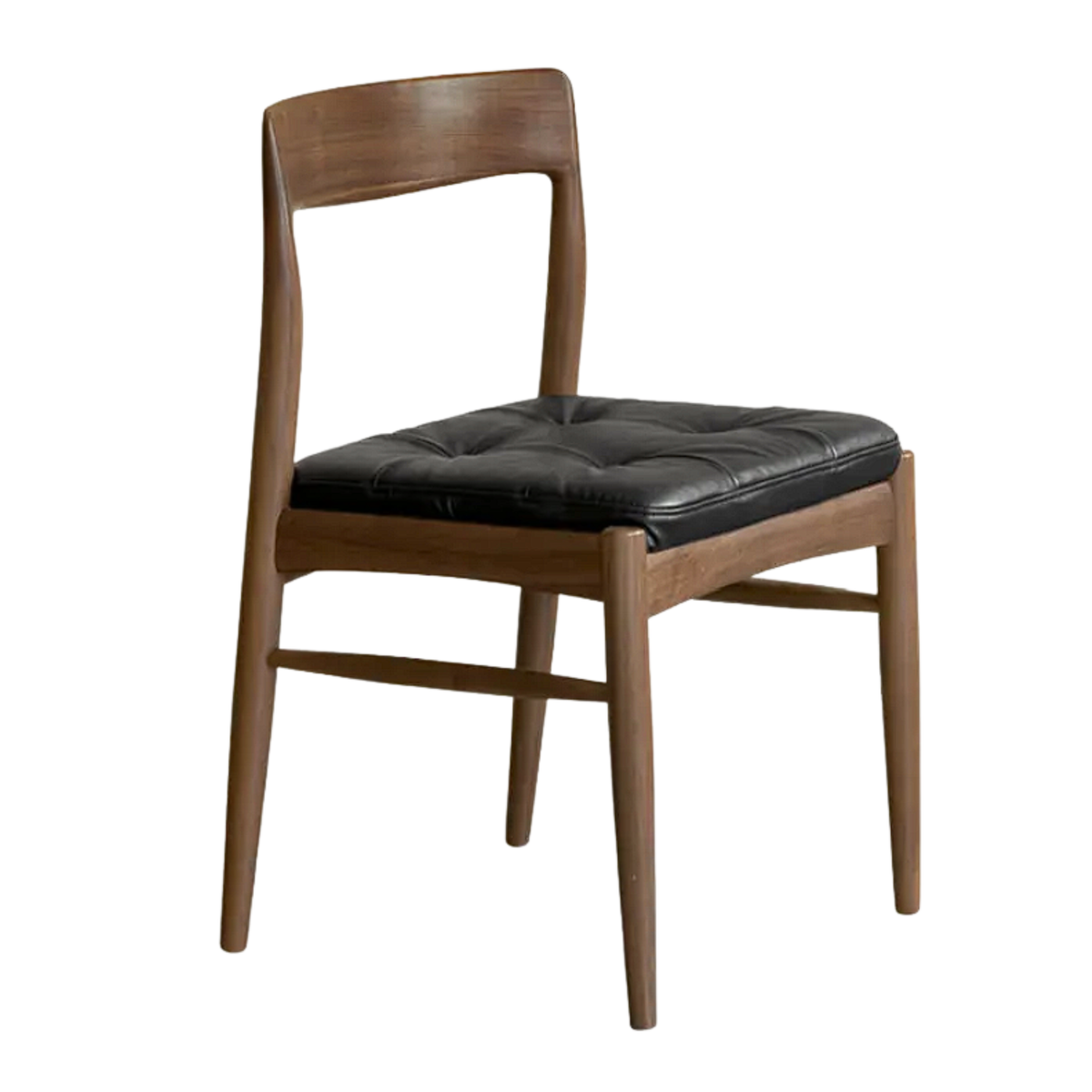 Set 4 pcs Black Walnut, Golden Pearwood Solid Wood Curved Back Dining Chair with Tufted Leather Seat