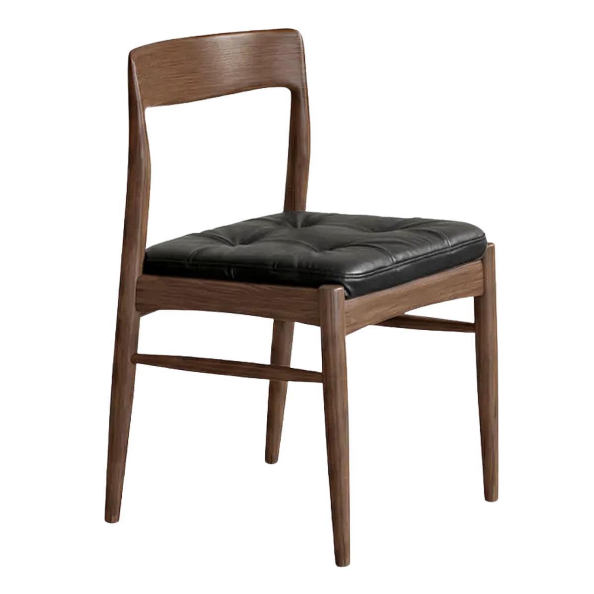 Set 4 pcs Black Walnut, Golden Pearwood Solid Wood Curved Back Dining Chair with Tufted Leather Seat
