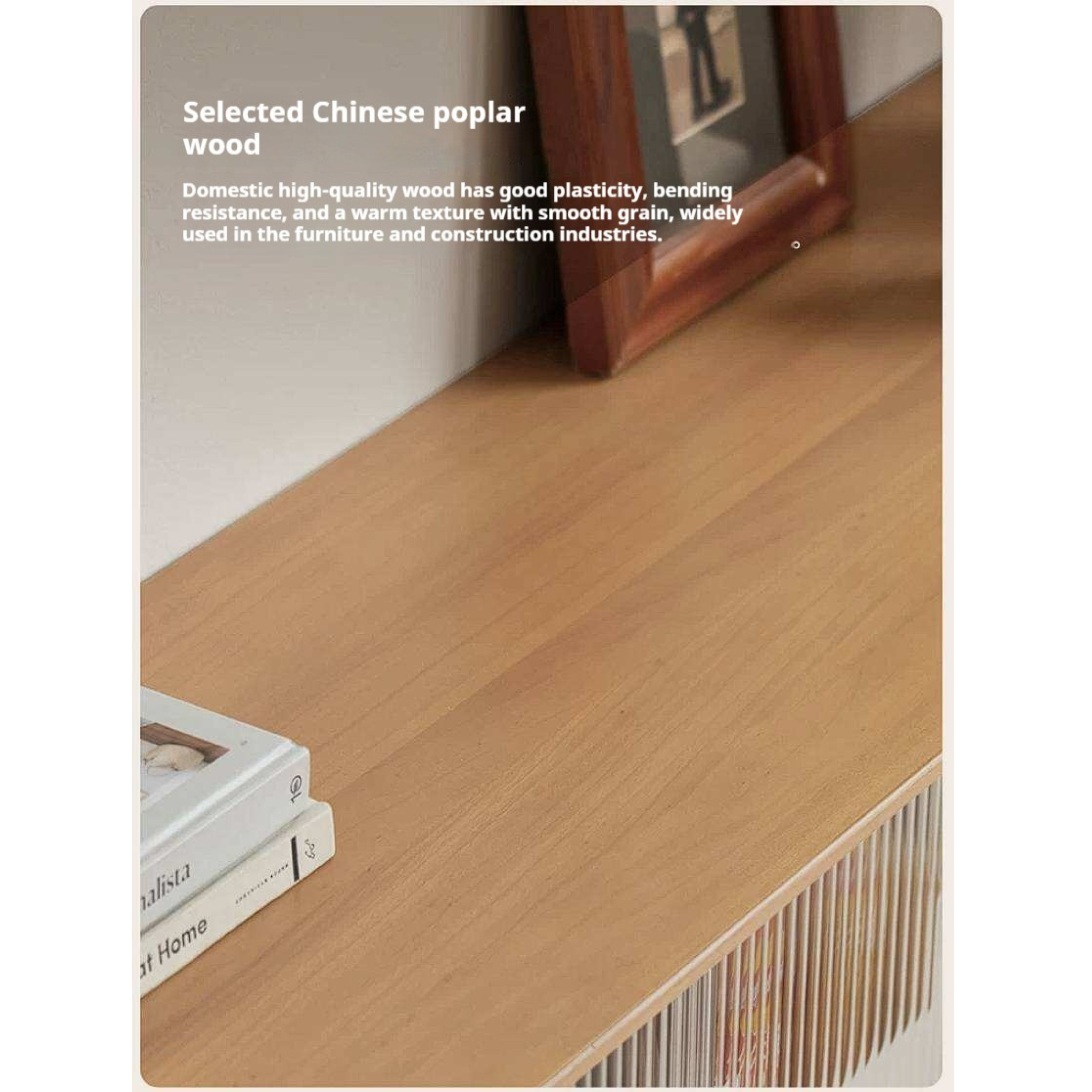 Poplar Solid Wood TV Cabinet with Glass Sliding Doors and Modern Storage