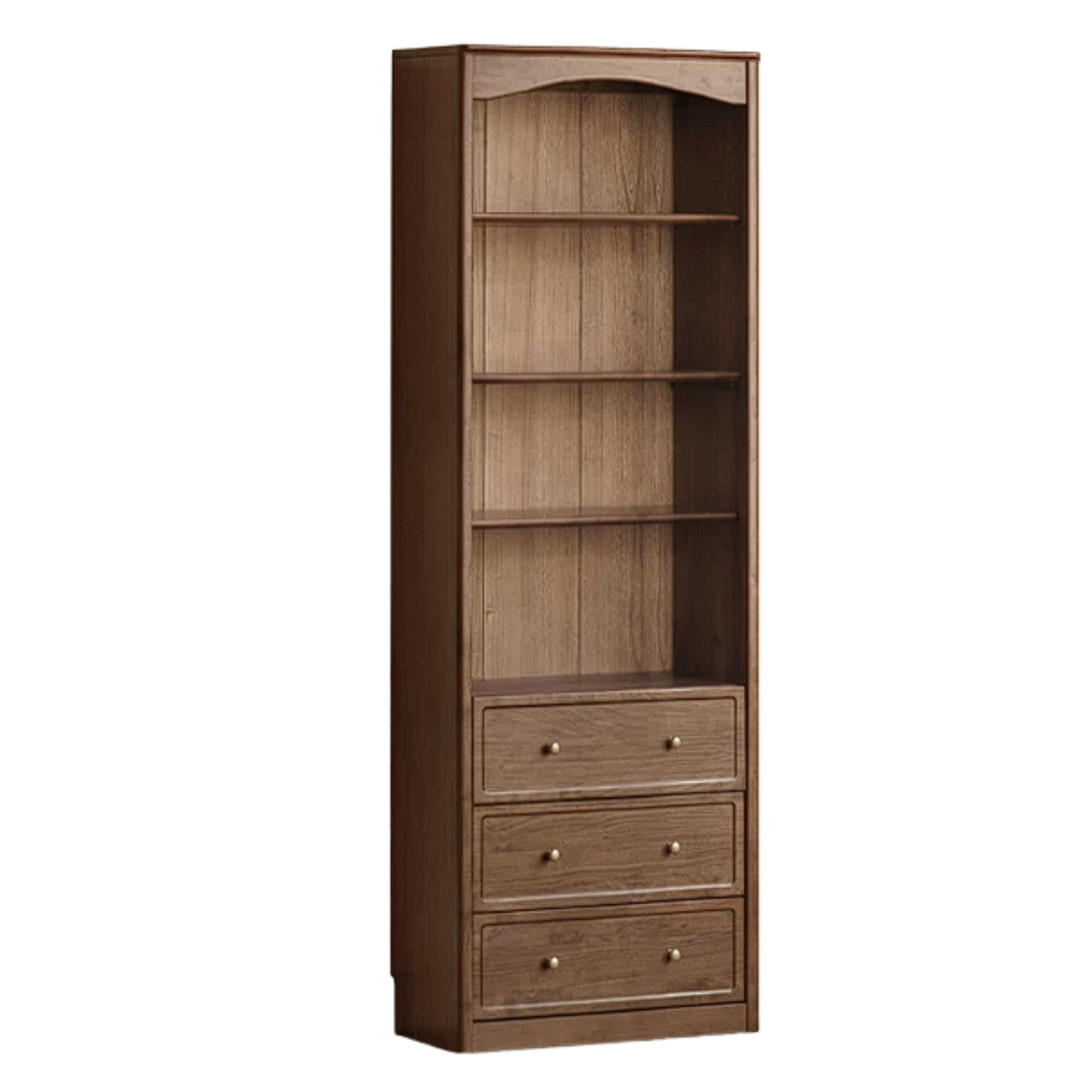 Black Walnut, Poplar Solid Wood Bookshelf and Display Cabinet with Vintage French Profile