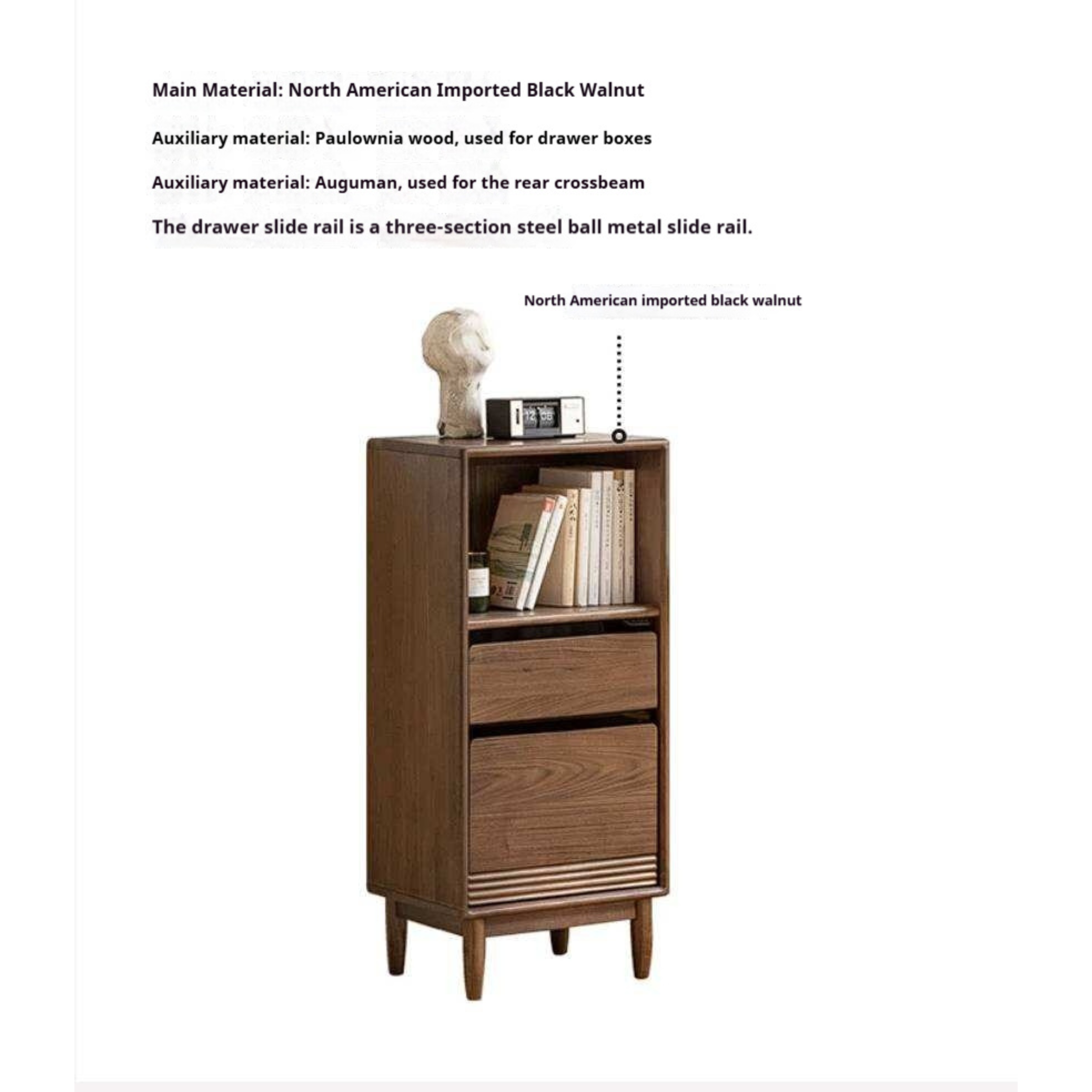 Black Walnut, Golden Rosewood, Oak, Ash, Cherry Solid Wood Side Cabinet with Minimalist TV Stand Storage Design