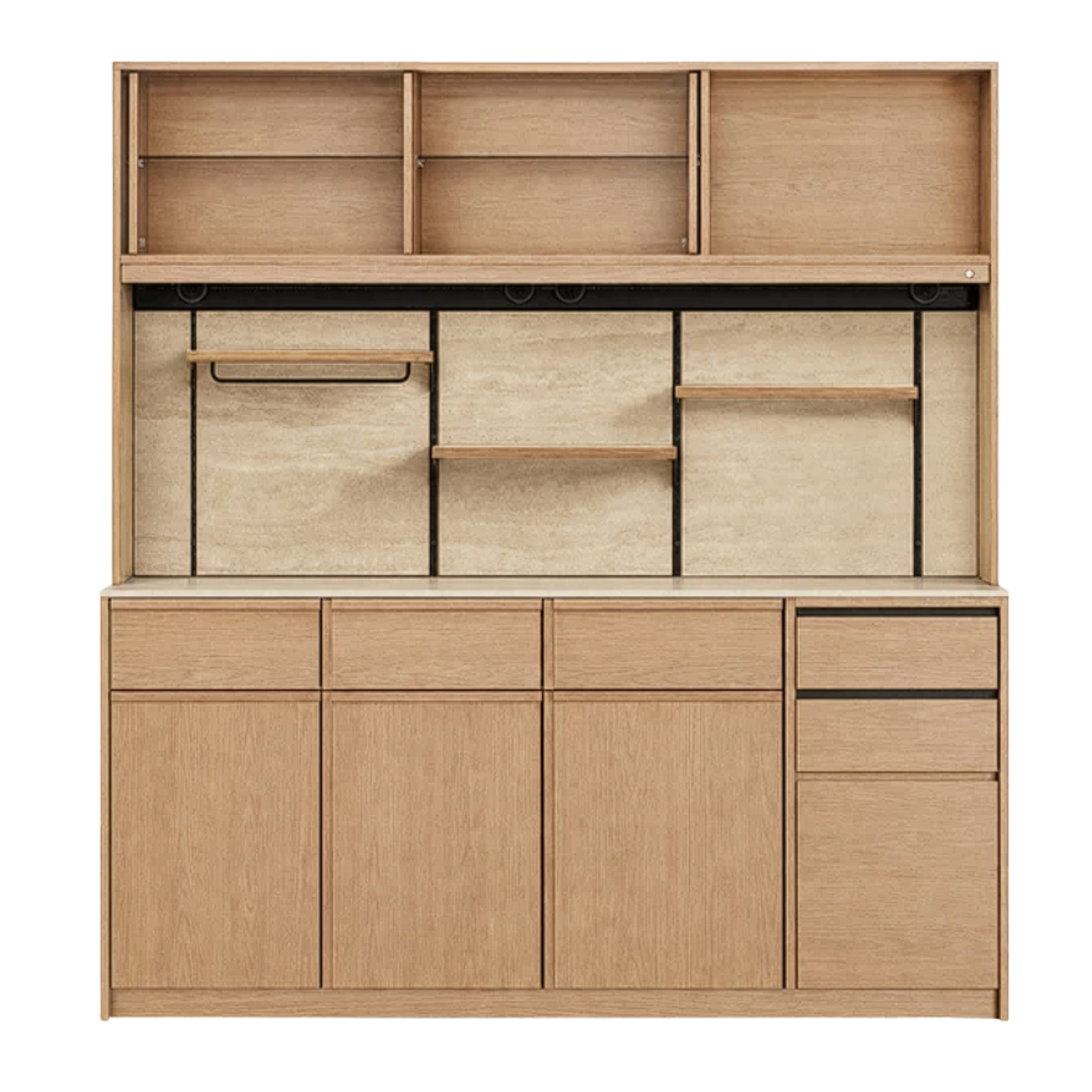 Black Walnut, Sandalwood, Ash Solid Wood Dining Cabinet Antique Style Rock Board