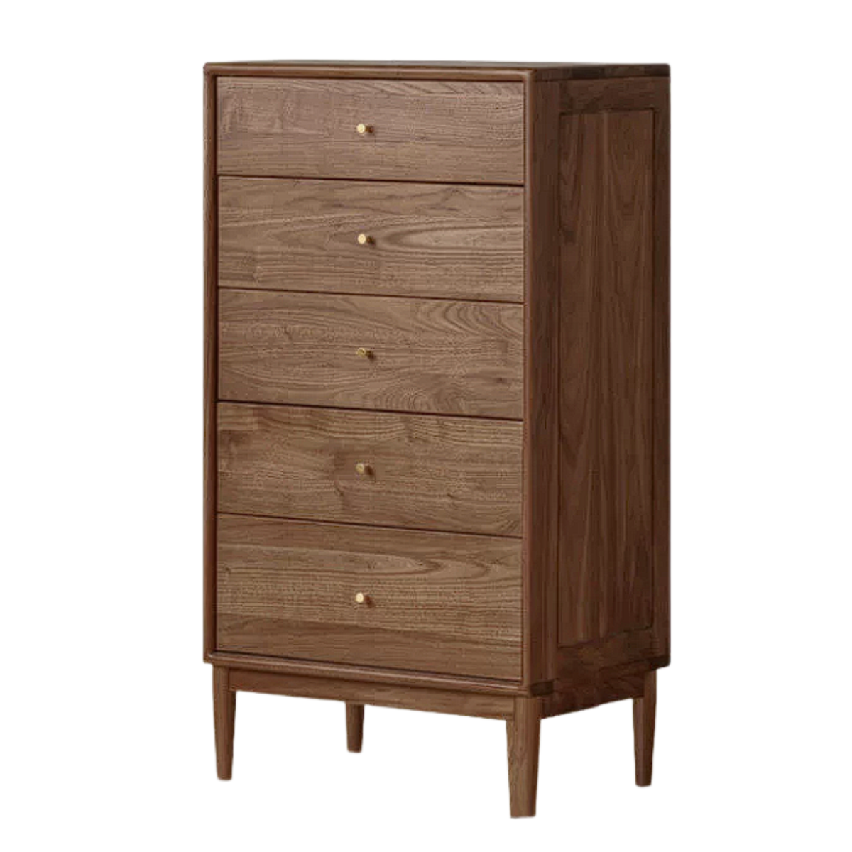 Black Walnut, Oak, Golden Pearwood Solid Wood Combination Dresser and Chest Set with Brass-Capped Tapered Legs