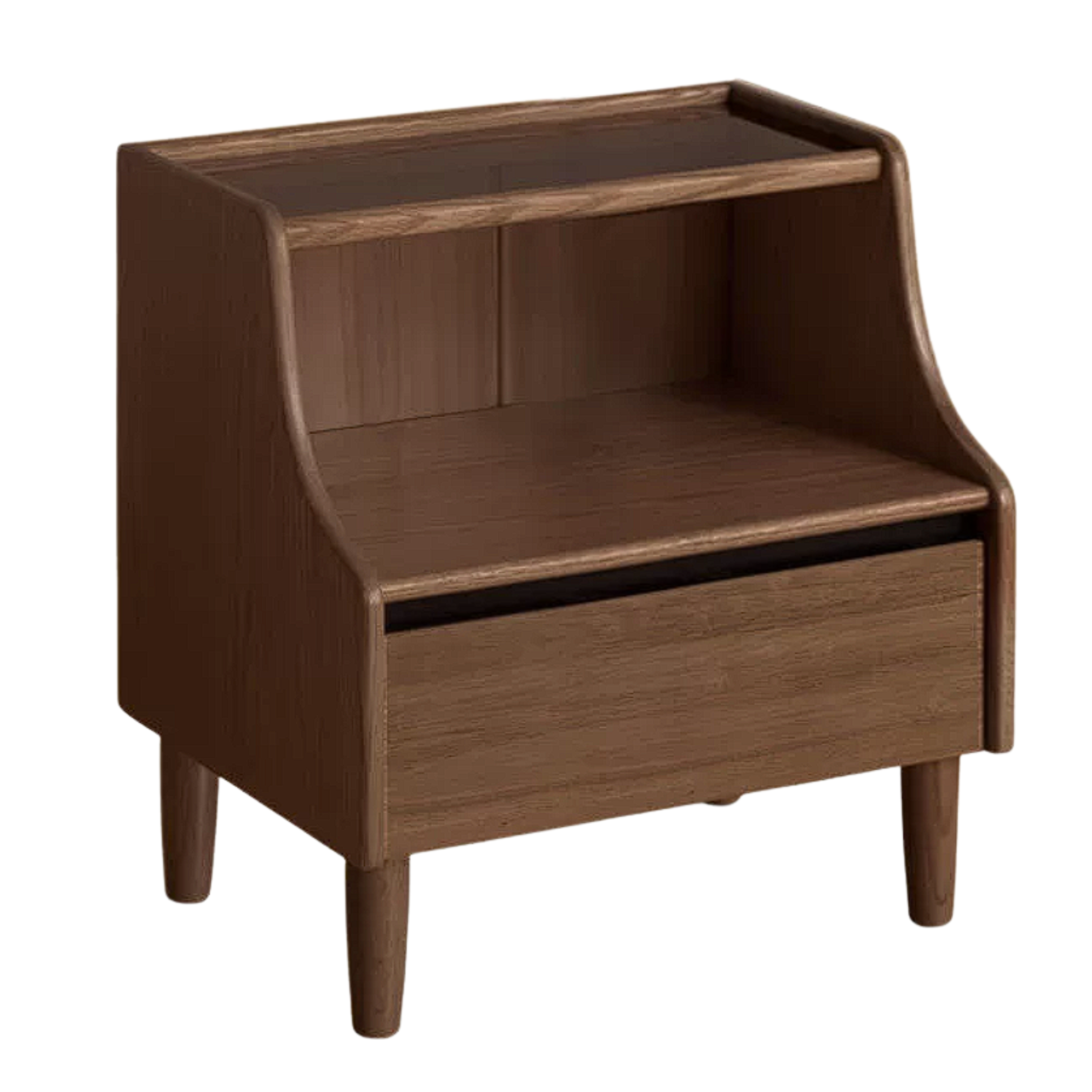 Solid RubberWood, Oak Solid Wood Nightstand with Glass Door with Storage